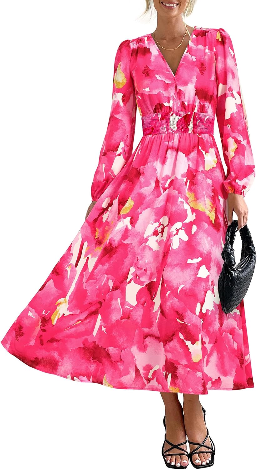 Chic PRETTYGARDEN Women's Dress, Elegant Floral Midi Dress for Spring, Versatile...