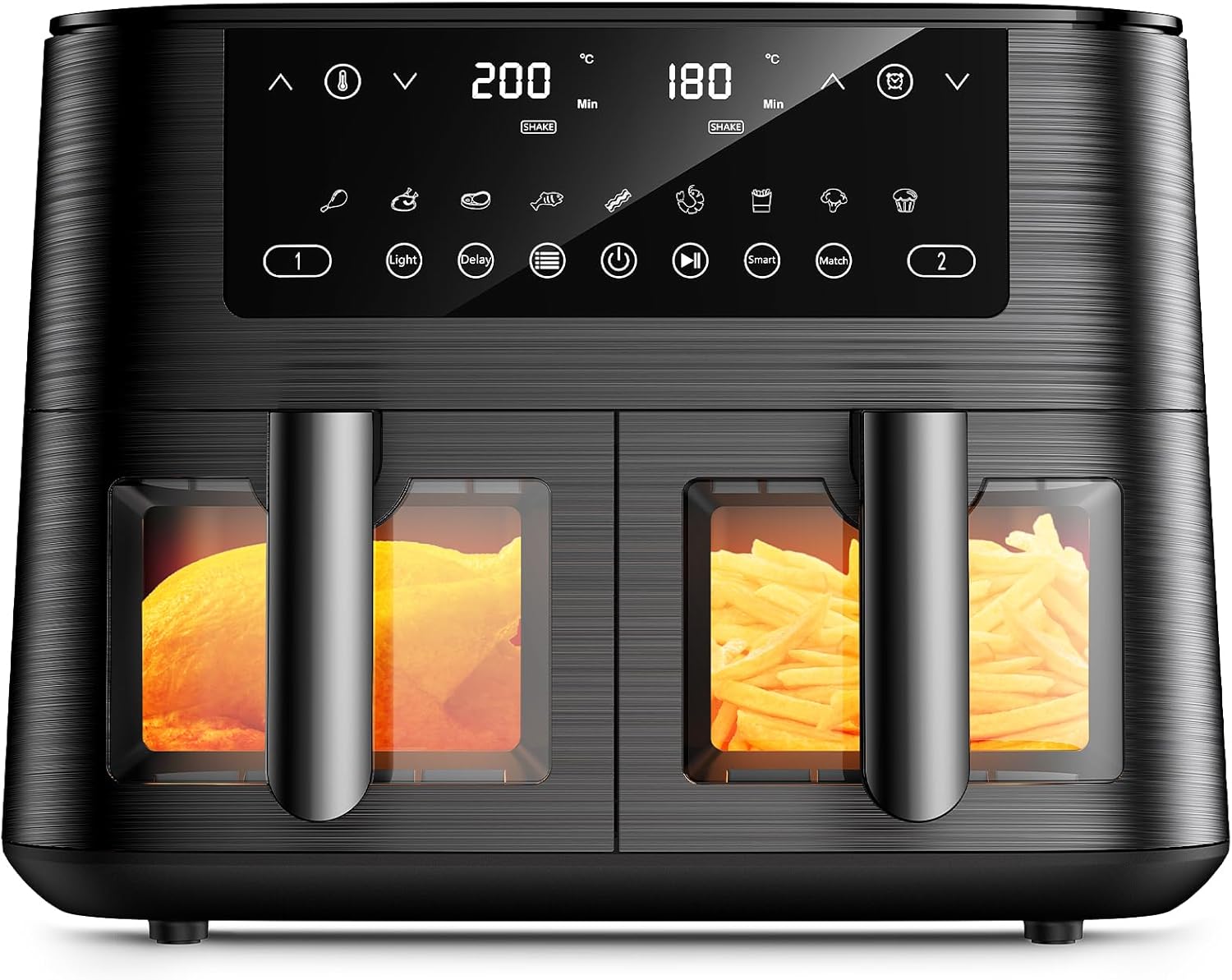 9L Dual Air Fryer with Visual Window, XL Large Capacity, 2 Drawers, 9-In-1 Cooki...
