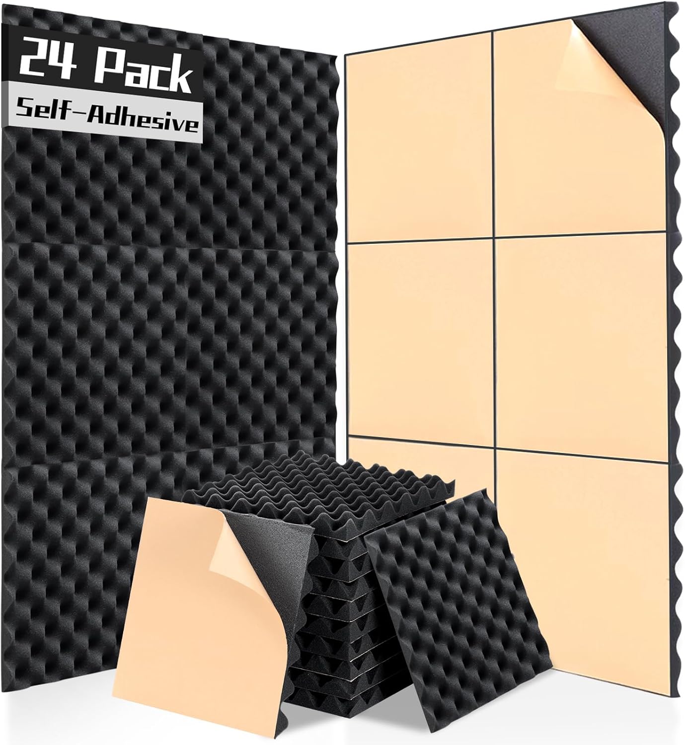 24 Pack Sound Proofing Panels, Premium High-Density Acoustic Wall Panels, Effect...