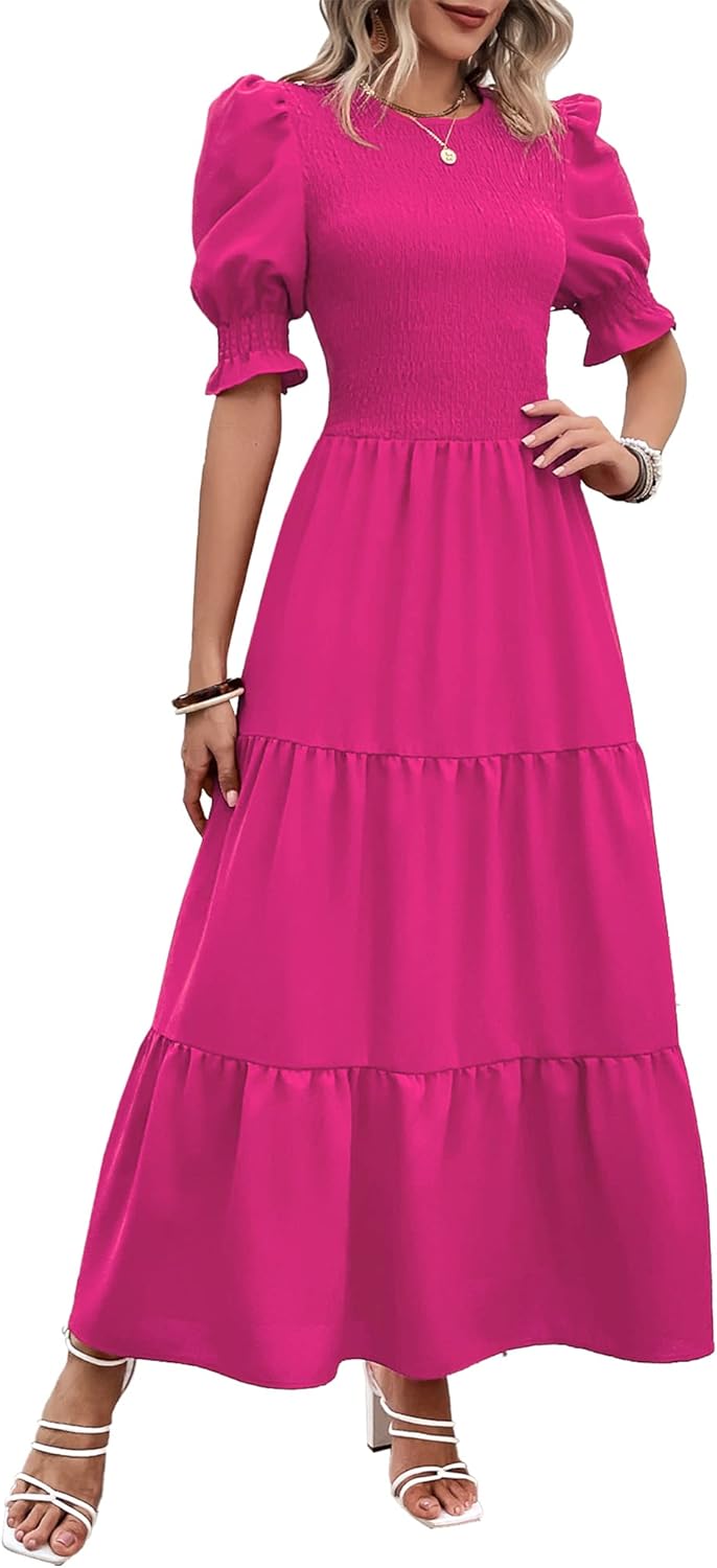 BTFBM Women Casual Summer Dress, Unique Crew Neck Ruffle with Short Sleeve Flora...