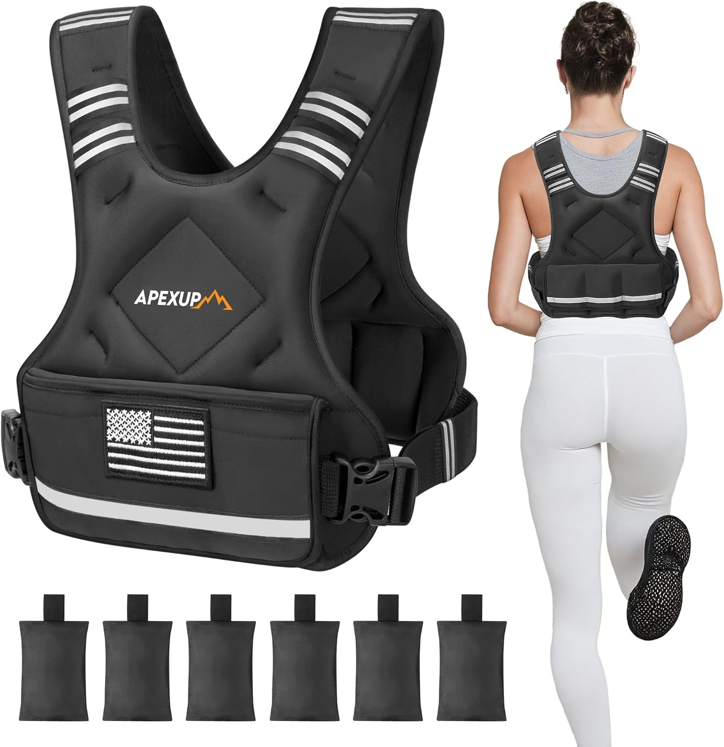 APEXUP Adjustable Weighted Vest, 4-10lb/12-18lb/20-32lb Vest with 6 Ironsand Wei...