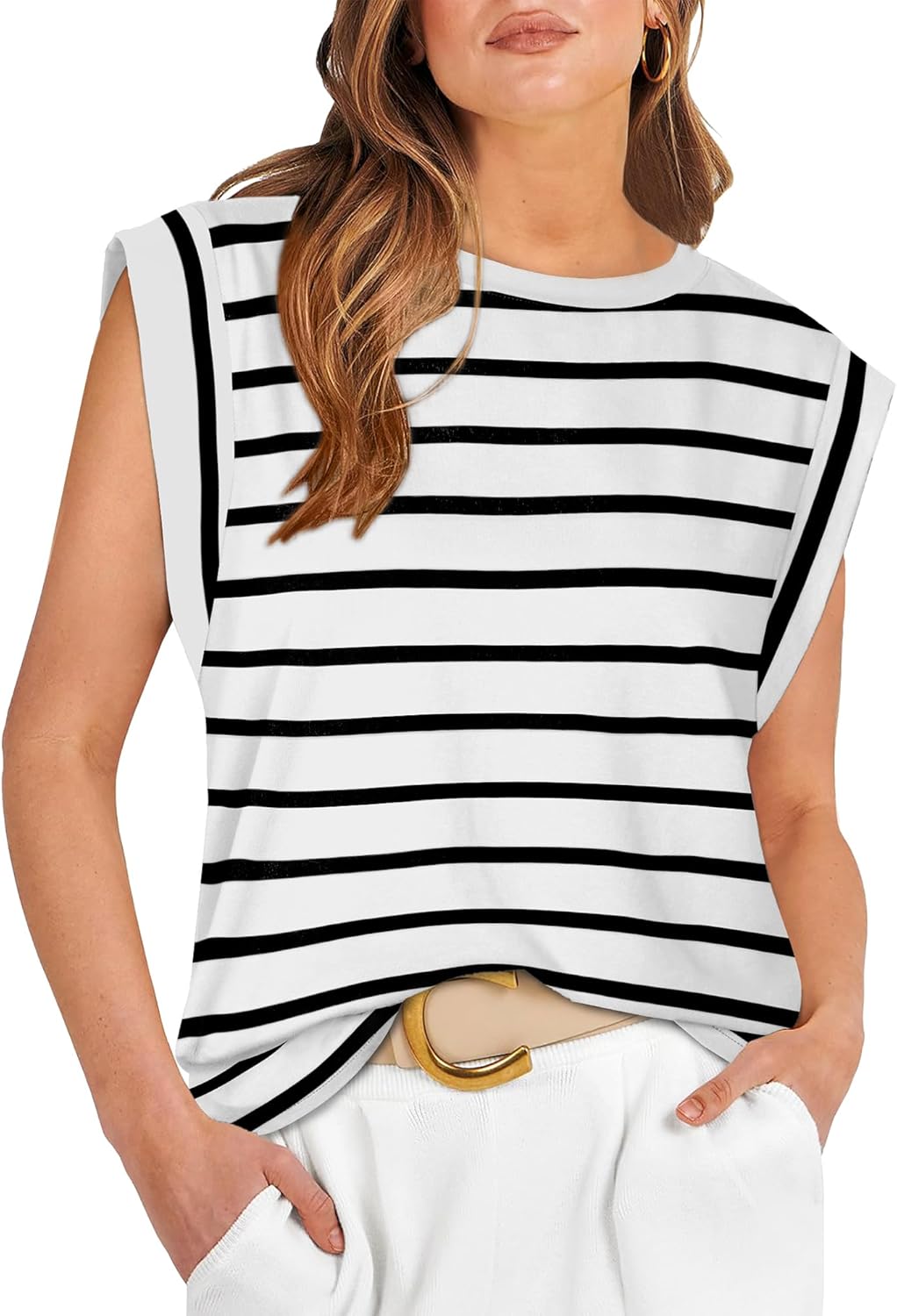 WIHOLL Cap Sleeve Tops for Women Summer Top Basic Tee Shirts Casual Tank Loose F...