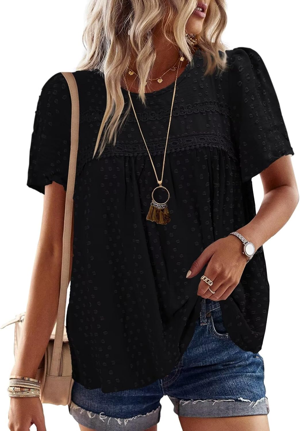 Trendy Women's Summer Tops, Special Crewneck Short Sleeve Shirts, High-Quality C...