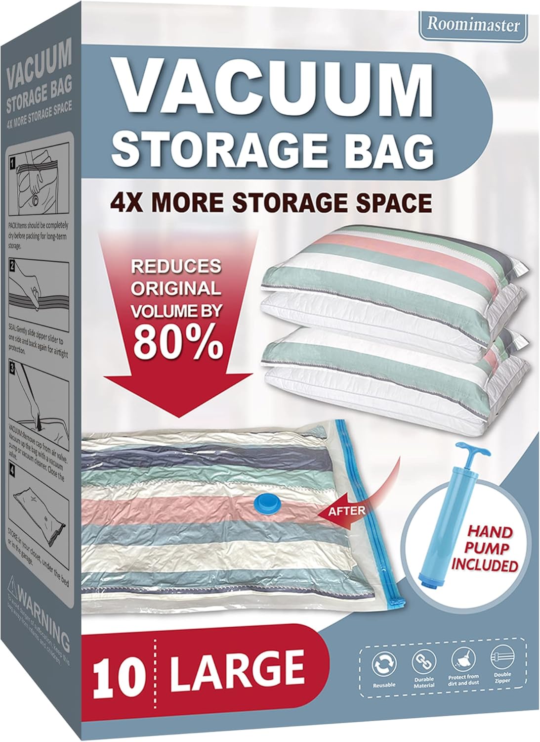 Vacuum Storage Bags, 10 Large Space Saver Bags Seal with Pump, Sealer for Clothe...