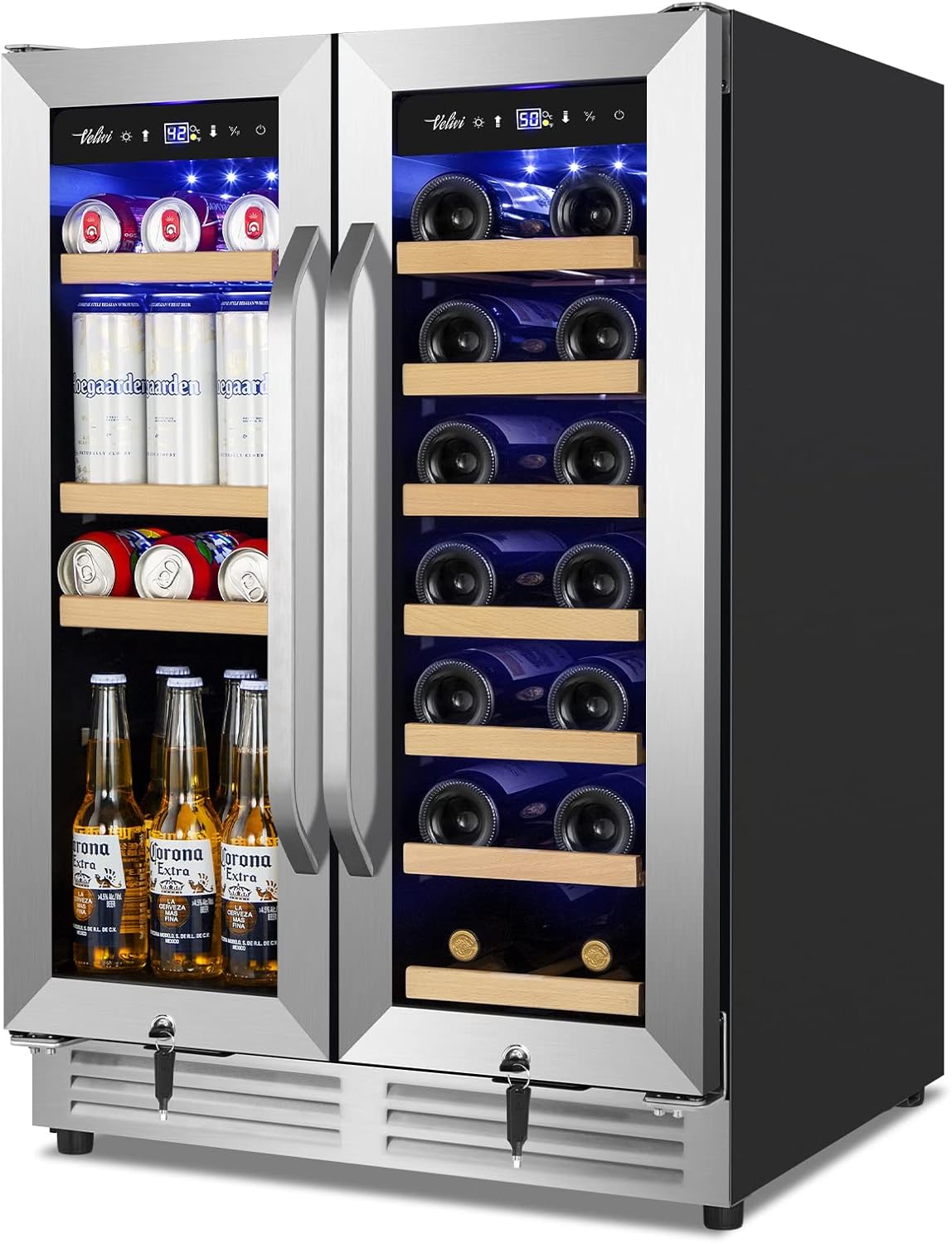 Wine and Beverage Refrigerator Upgraded, 24 Inch Beverage Refrigerator Cooler Du...