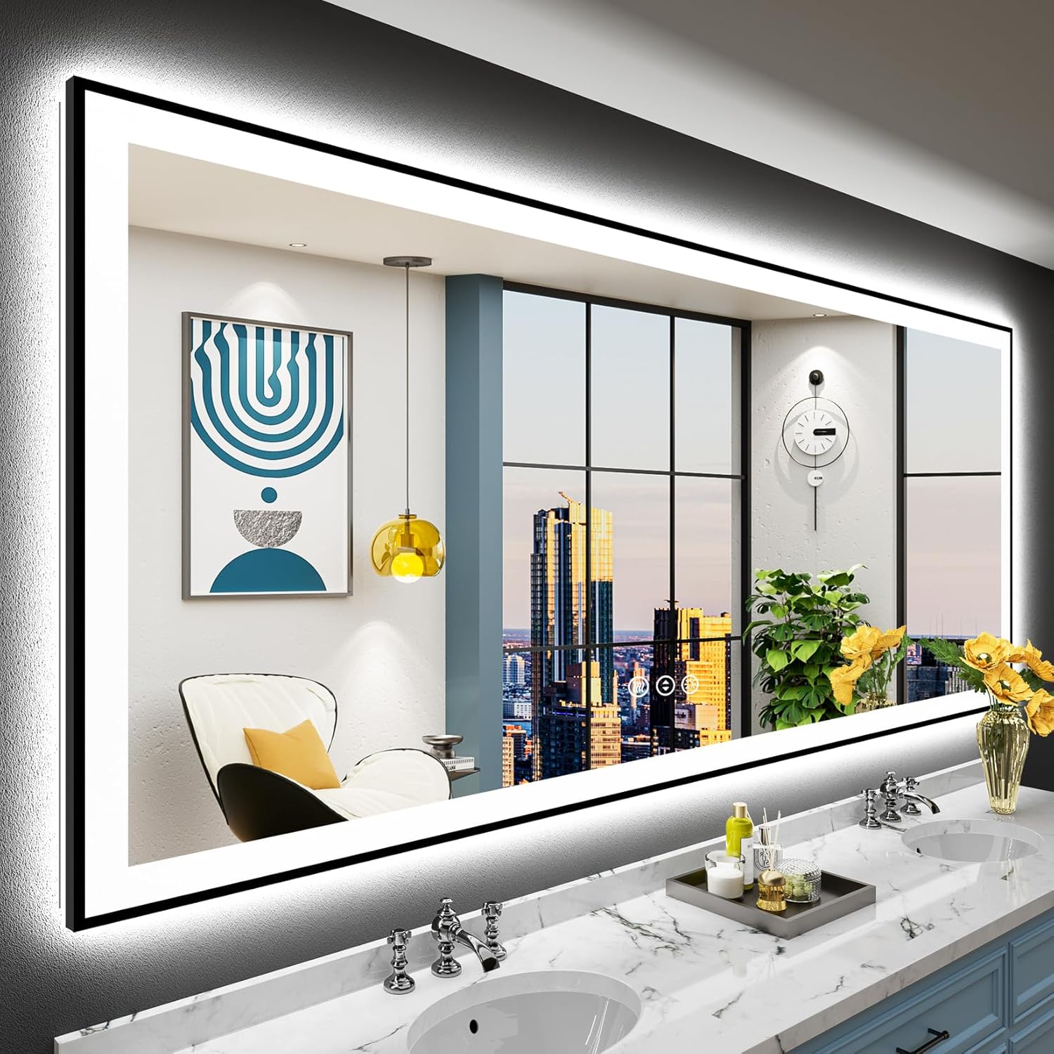 Innovative 84x40 Black Framed LED Bathroom Mirror, Special Backlit and Front Lit...