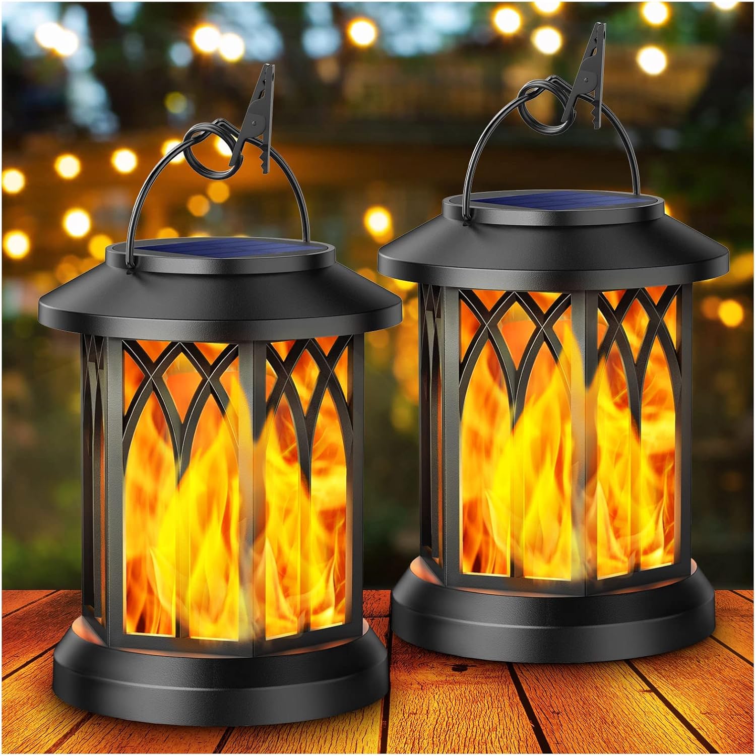 KOOPER Solar Lights Outdoor Garden, 2 Pack Hanging Solar Lanterns with Realistic...
