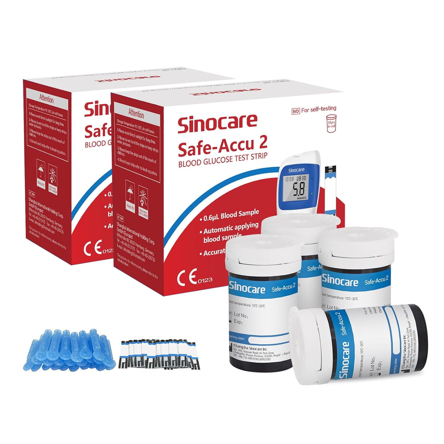 sinocare (Safe-Accu2) Blood Glucose Test Strips/Blood Sugar Test Strips 100 pcs...