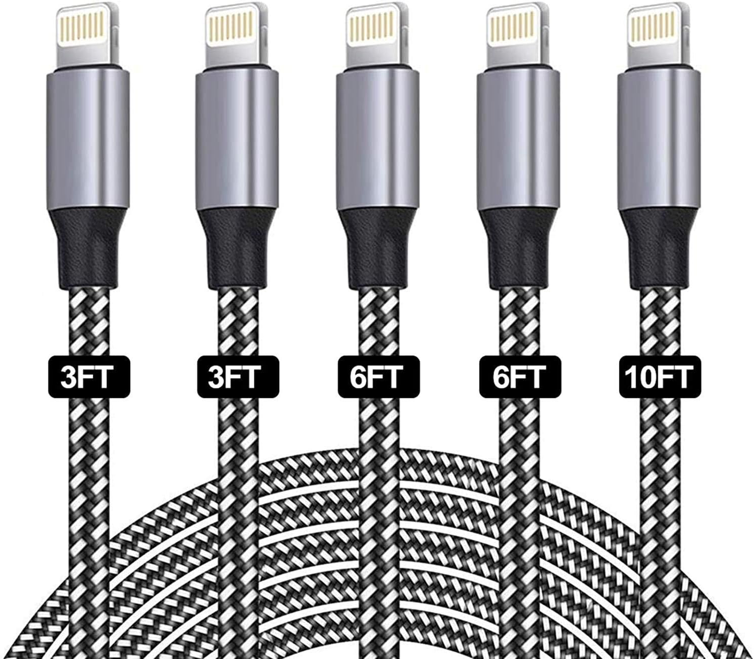 iPhone Charger Cable,SANYEYE MFi Certified [5-Pack 3/3/6/6/10FT] Fast Charger Ch...