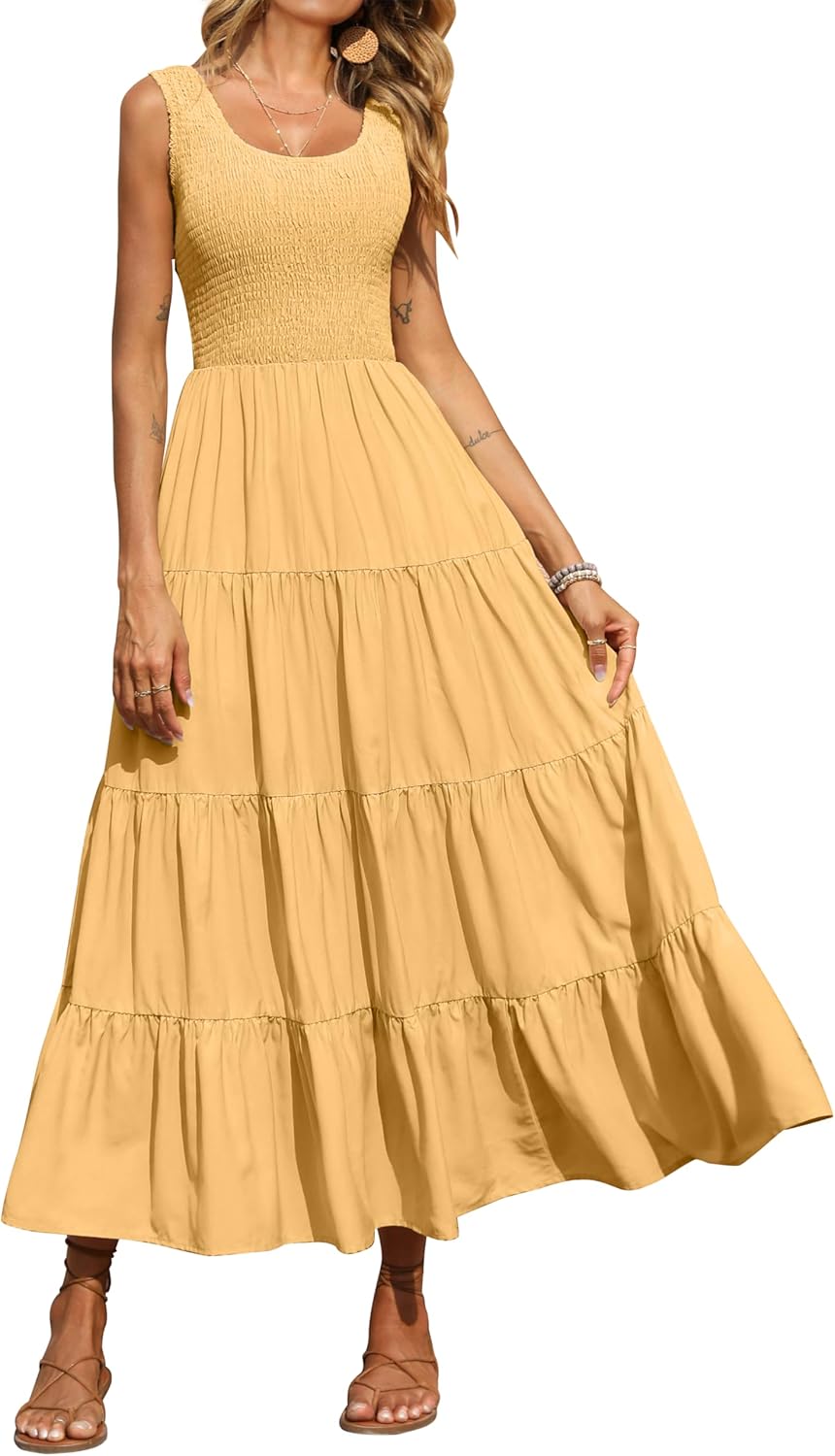 Chic PRETTYGARDEN Women's 2025 Casual Loose Maxi Sundress, Fashionable Smocked T...
