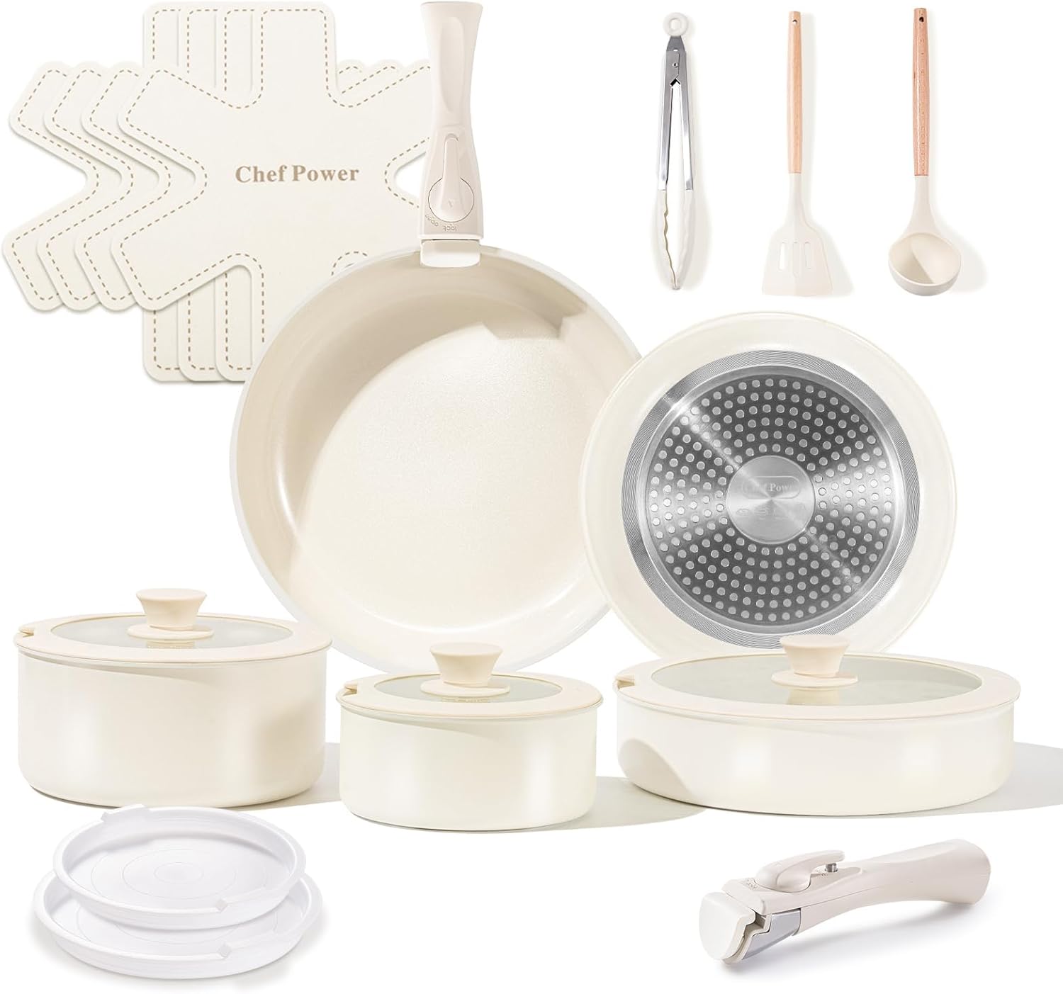 Chef Power Ceramic Cookware Set Non Toxic with Detachable Handles, Healthy Nonst...