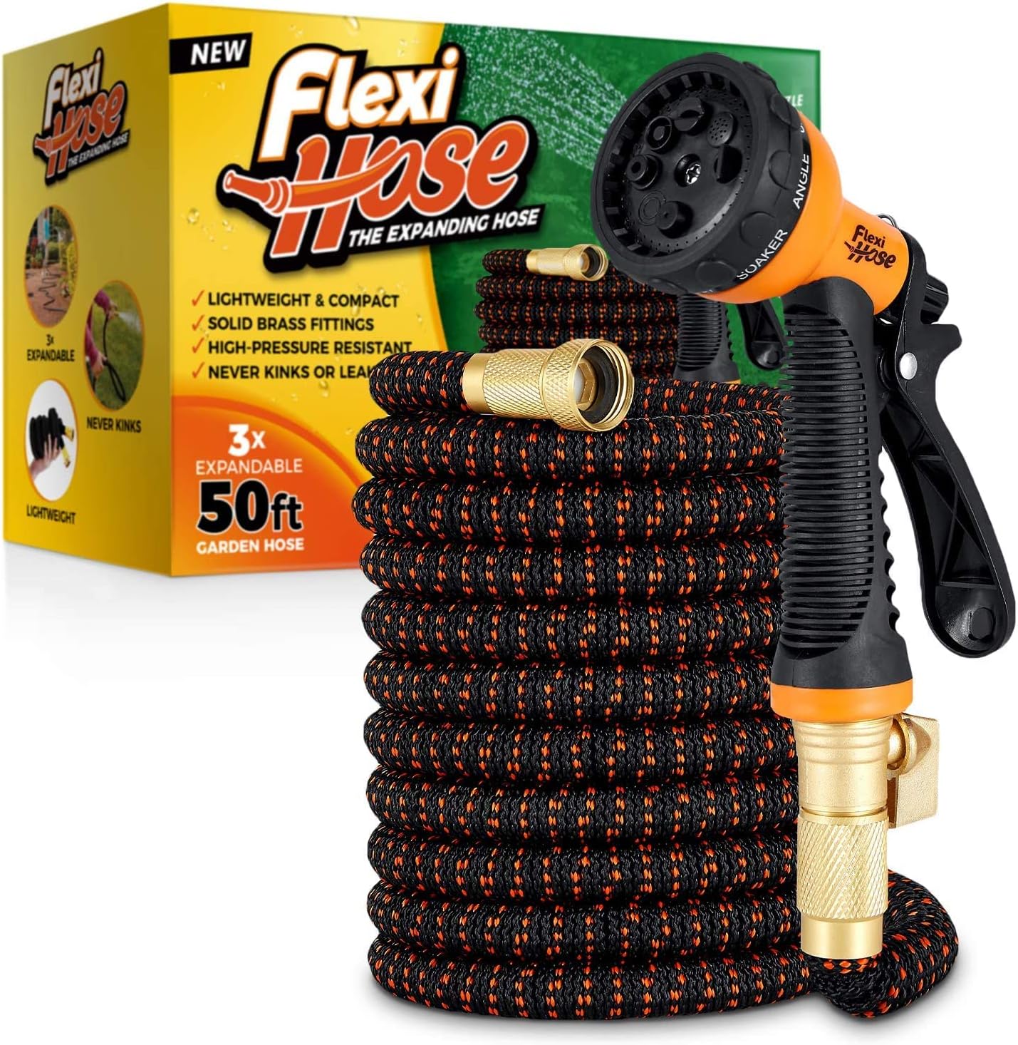 Flexi Hose Upgraded Expandable Garden Hose Pipe Including 8 Function Spray Gun N...