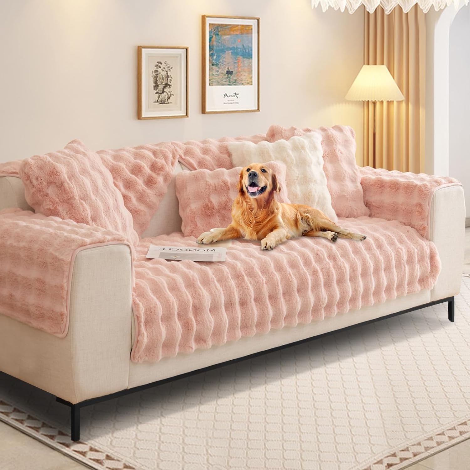 SHANNA Thick Rabbit Plush Sofa Cover, Special L Shape Sofa Slipcovers for Living...