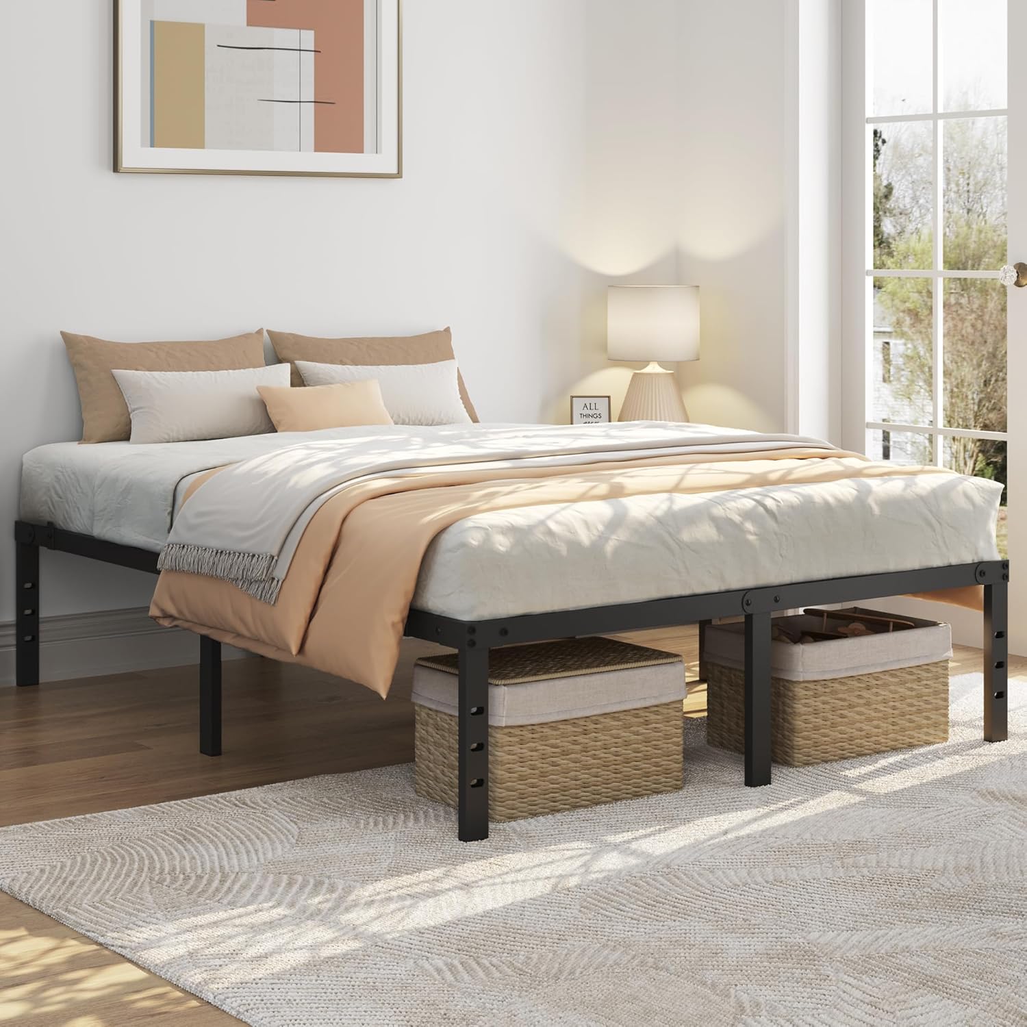 Premium Yaheetech 36 cm 5ft King Metal Platform Bed Frame, Durable Bed Frame wit...