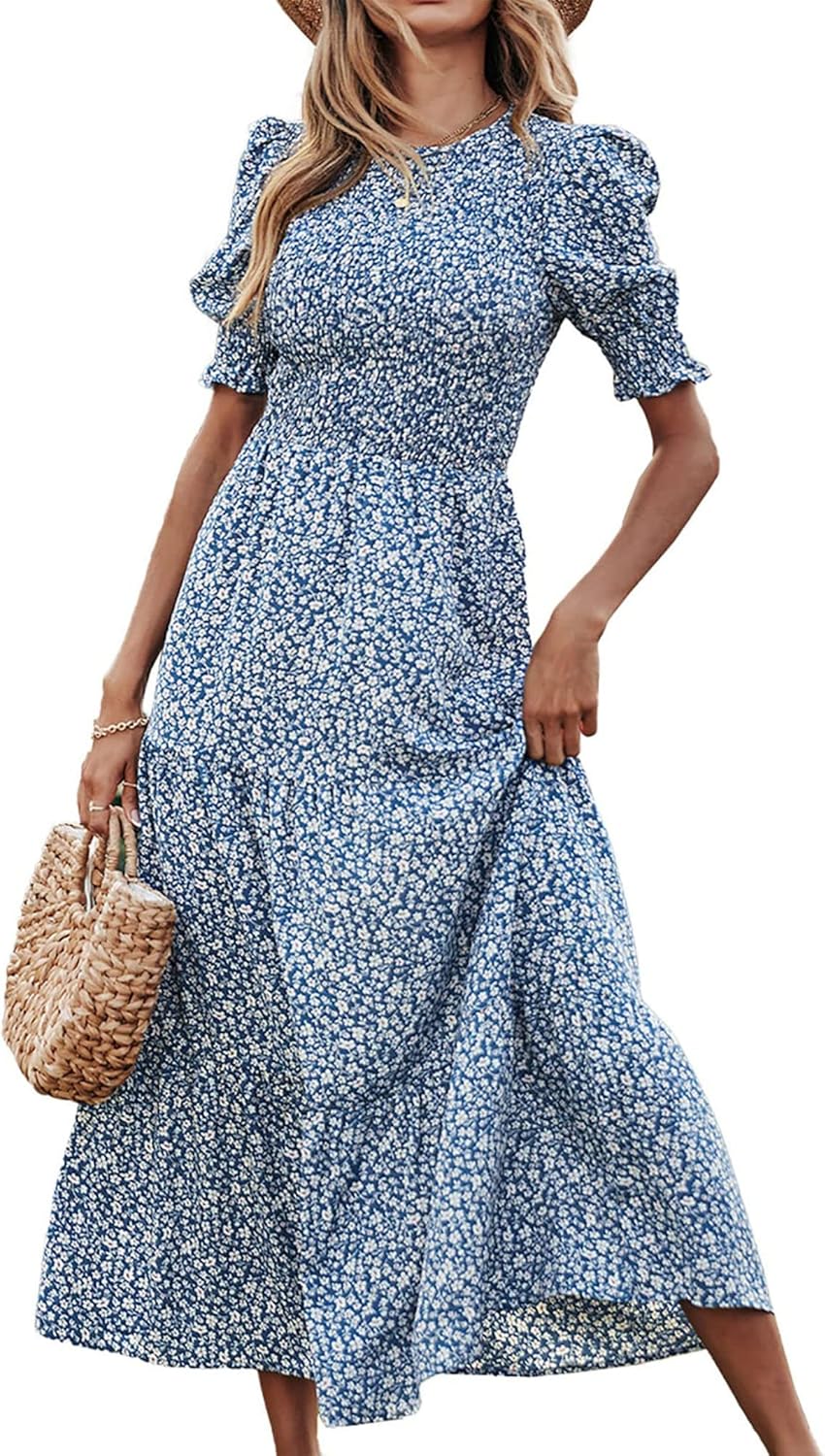 BTFBM Women Casual Summer Dresses, Unique Spring Crew Neck Ruffle Dress, Fashion...
