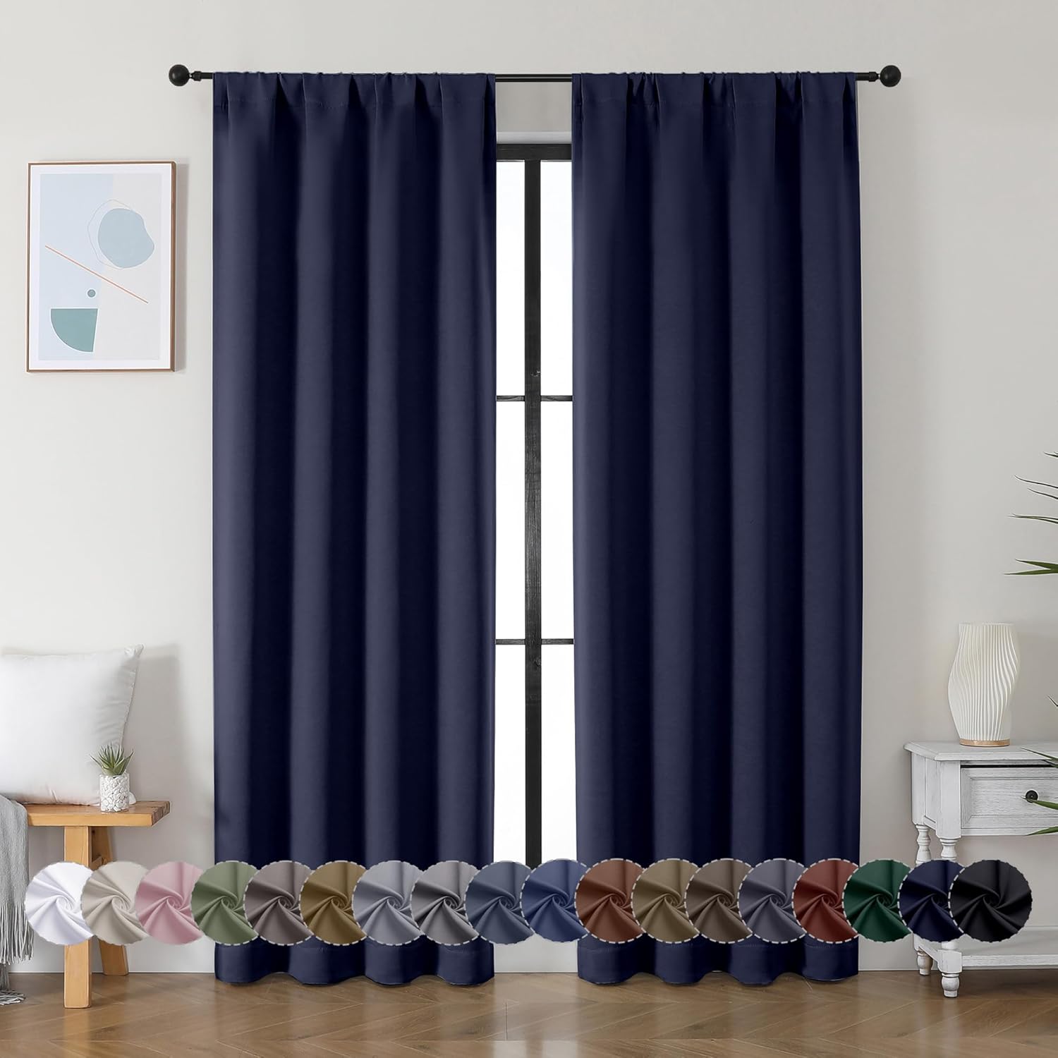 Simplebrand Ava Navy Blue Blackout Curtains, Special 84 Inch Length Curtains for...