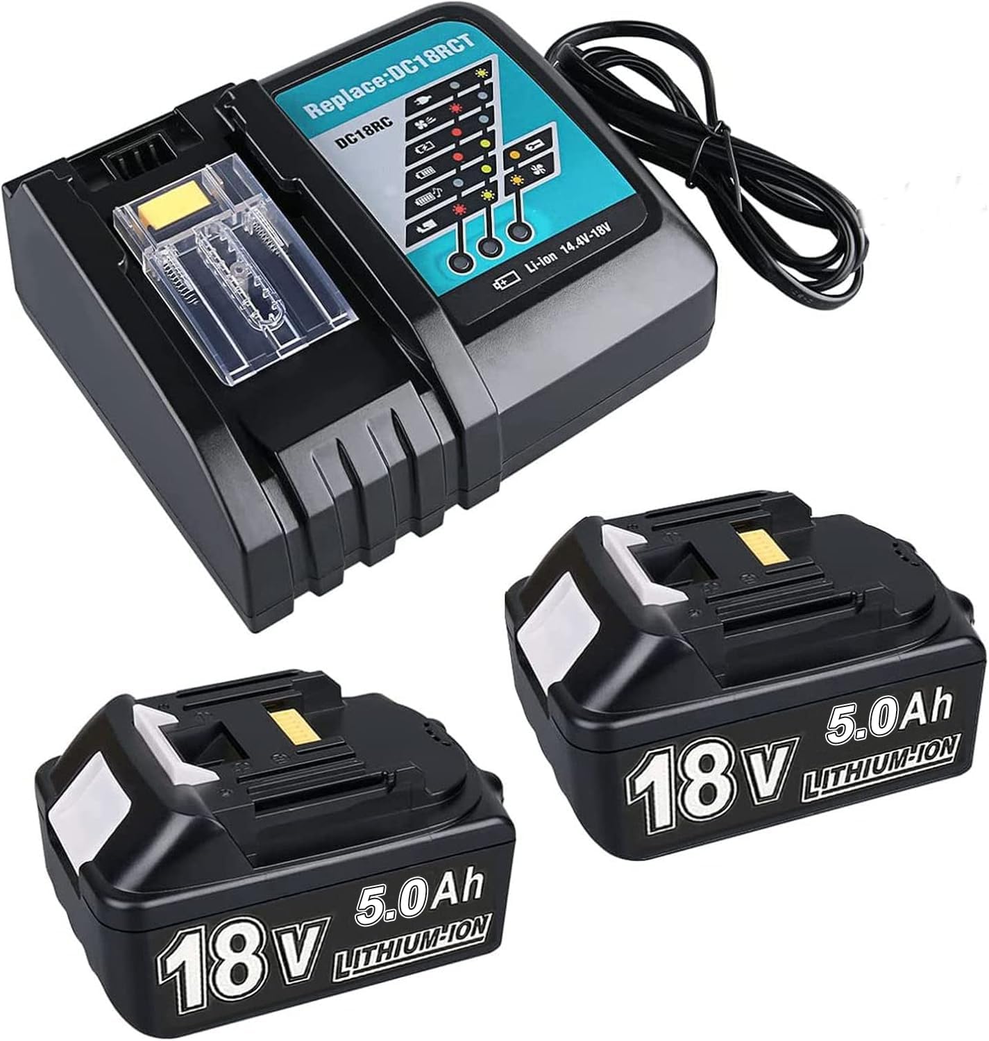 2 Pack 5.0Ah BL1850B Battery + 3A DC18RC Charger Compatible with Makita 18V Batt...