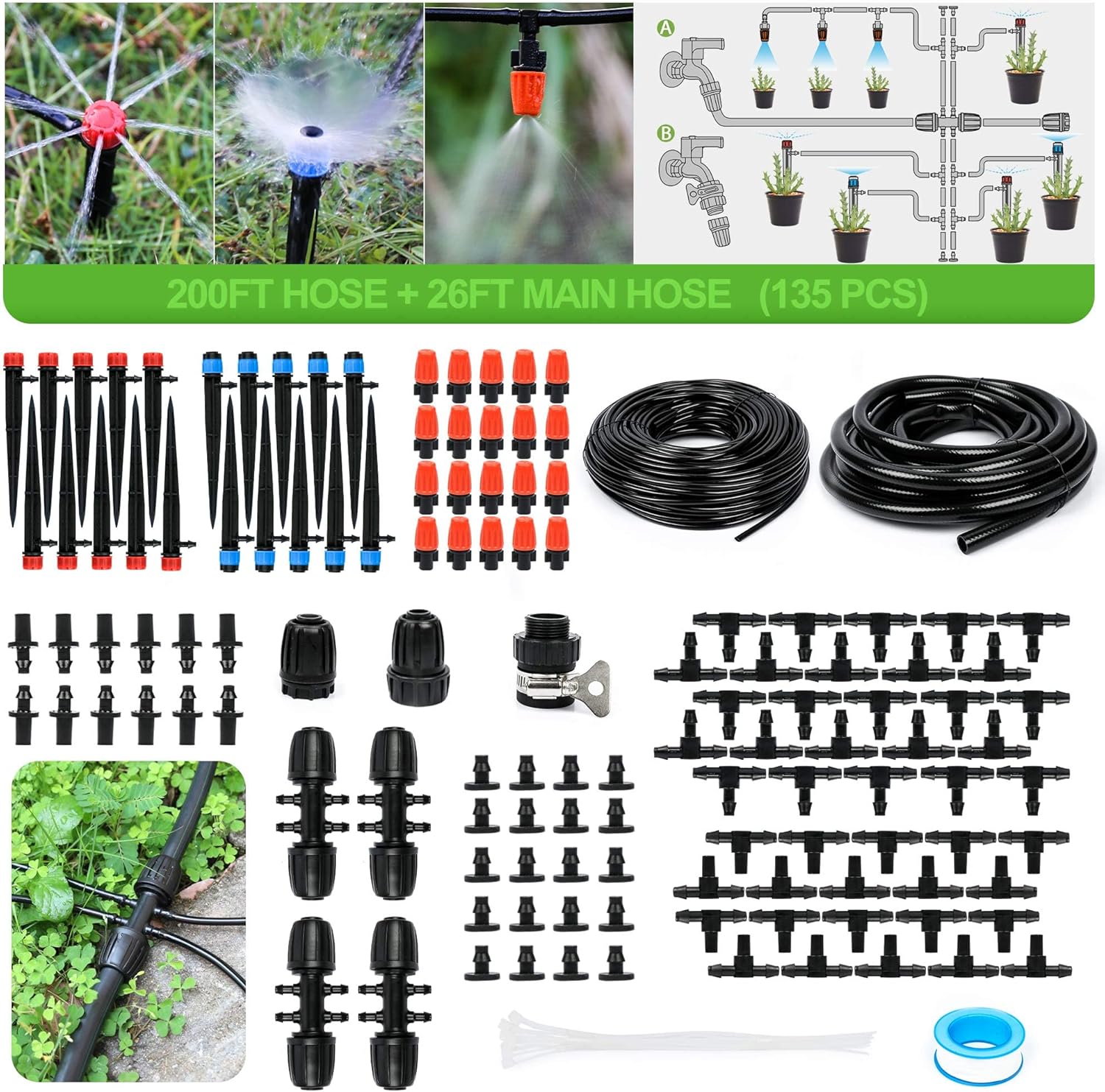 MIXC 226 FT Drip Irrigation System Kit, Automatic Watering System for Garden Gre...