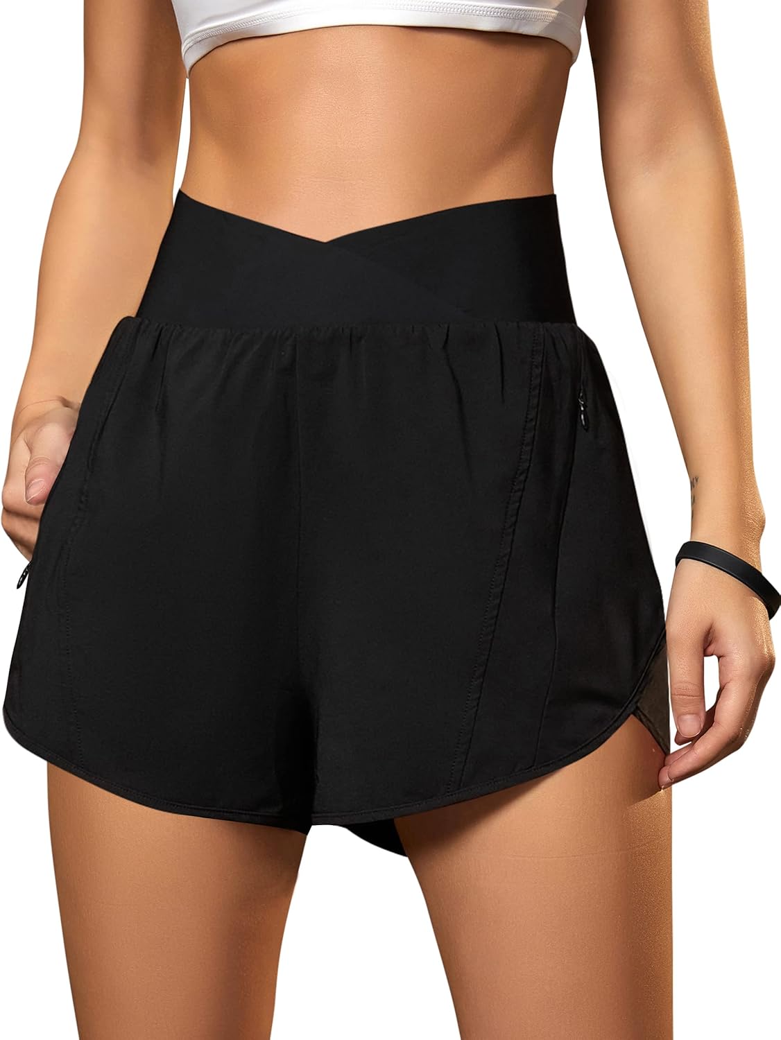 Blooming Jelly Women's Workout Shorts Athletic Running Shorts Crossover High Wai...