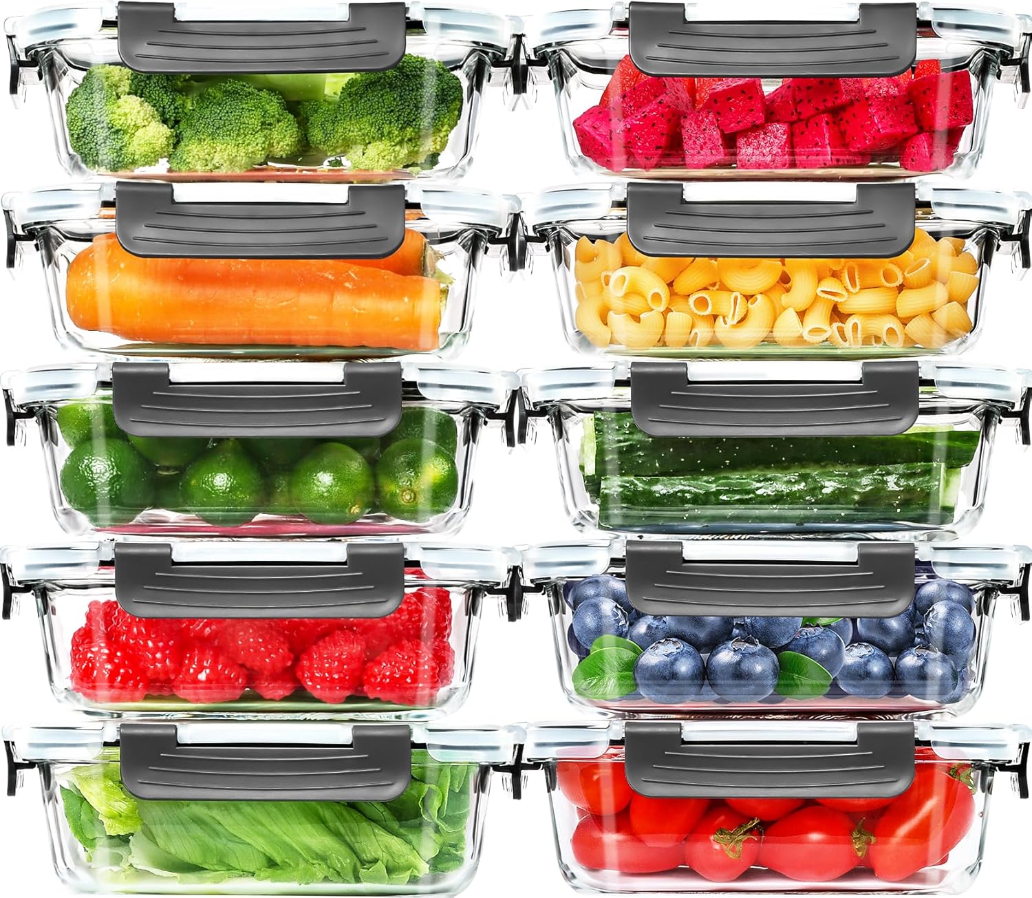 Skroam 10 Pack Glass Meal Prep Containers, Glass Airtight Food Storage Container...
