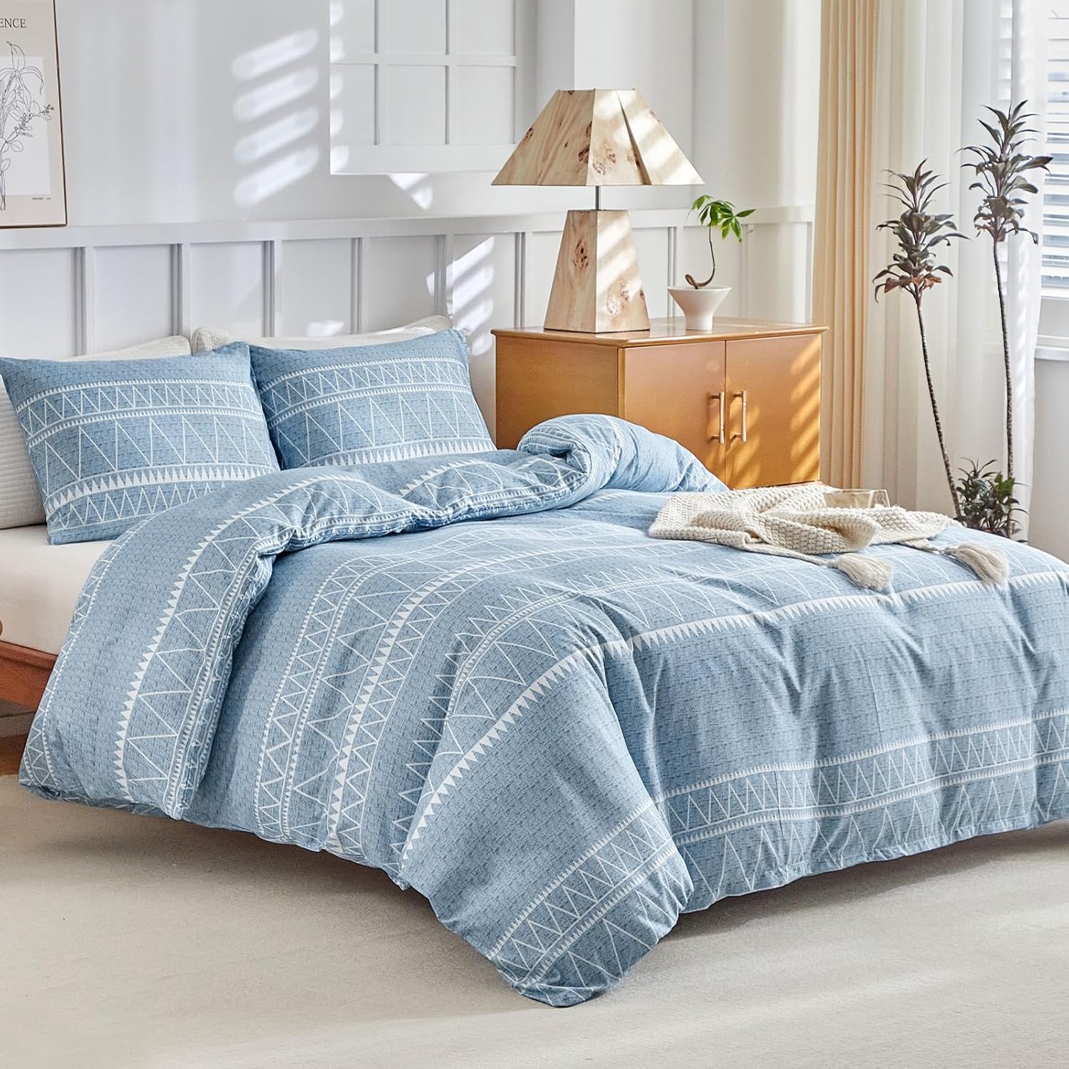 Lekesky King Size Bedding, Inviting Duvet Cover Sets with Boho Stripe Print, Spe...