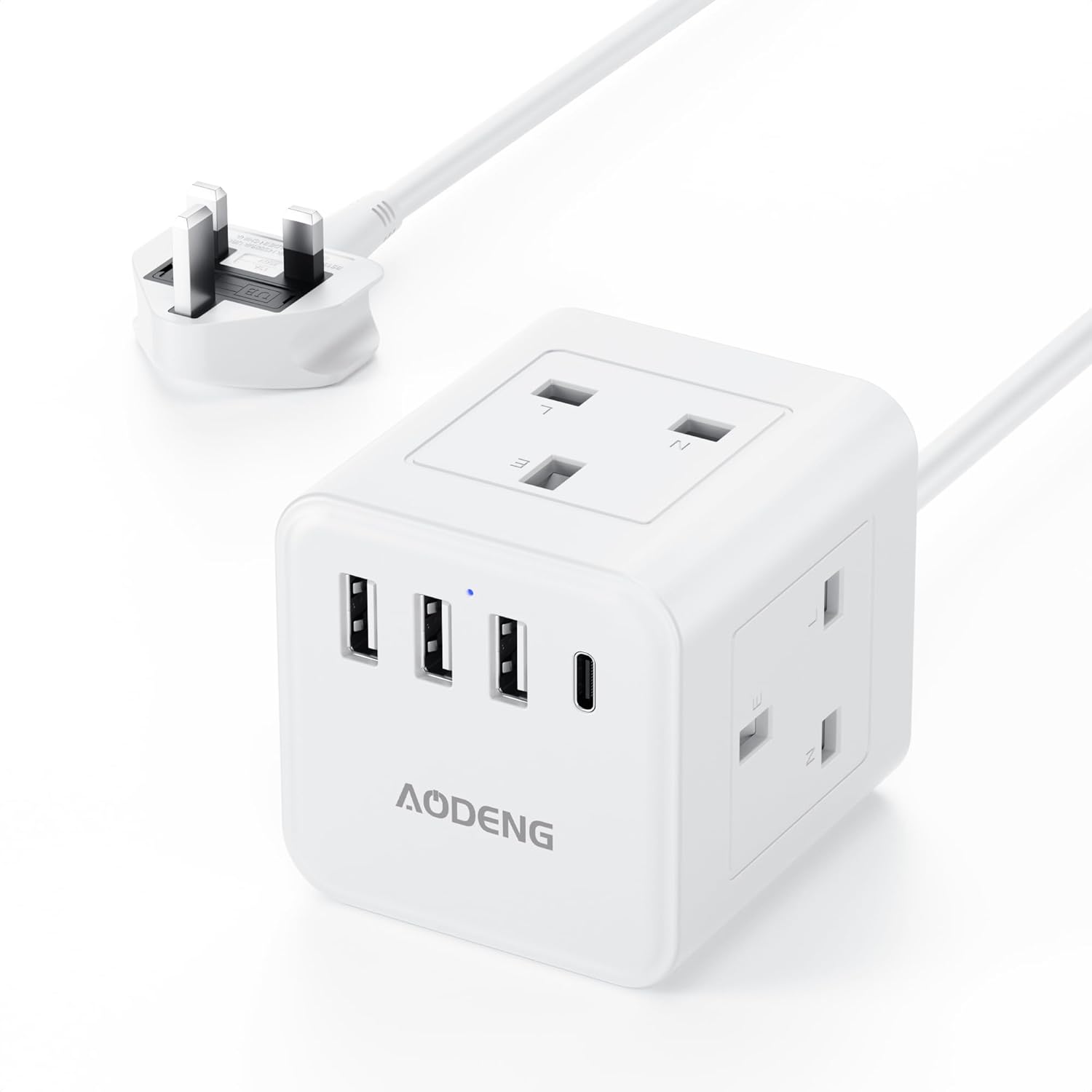 Extension Lead with 4 USB Slots, 4 Way ((13A/3250W) Adapter Multi Plug Extension...