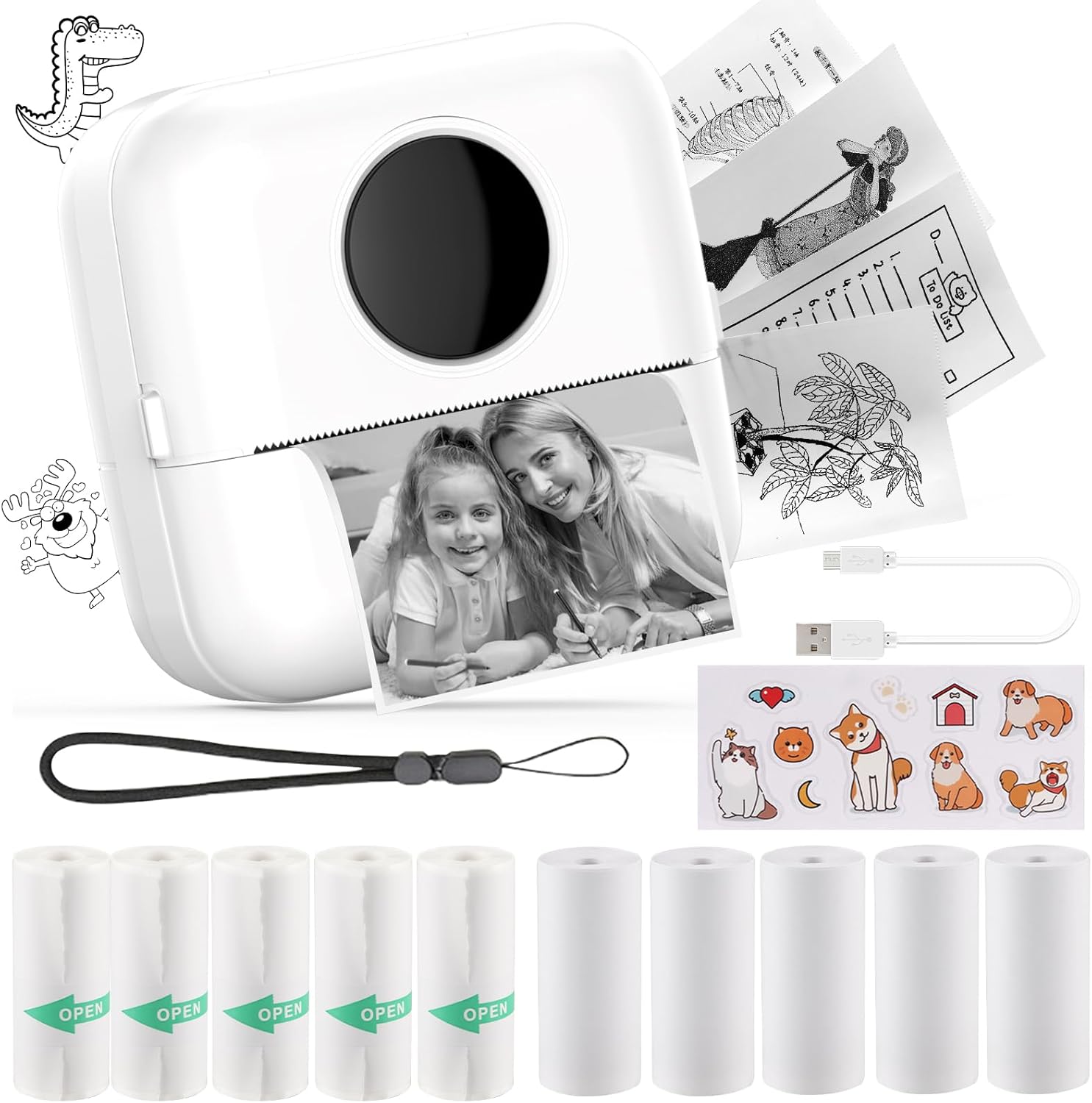 HuiJuKeJi Mini Printer, Portable Printer with Sticker and 10 Rolls of Thermal Pa...