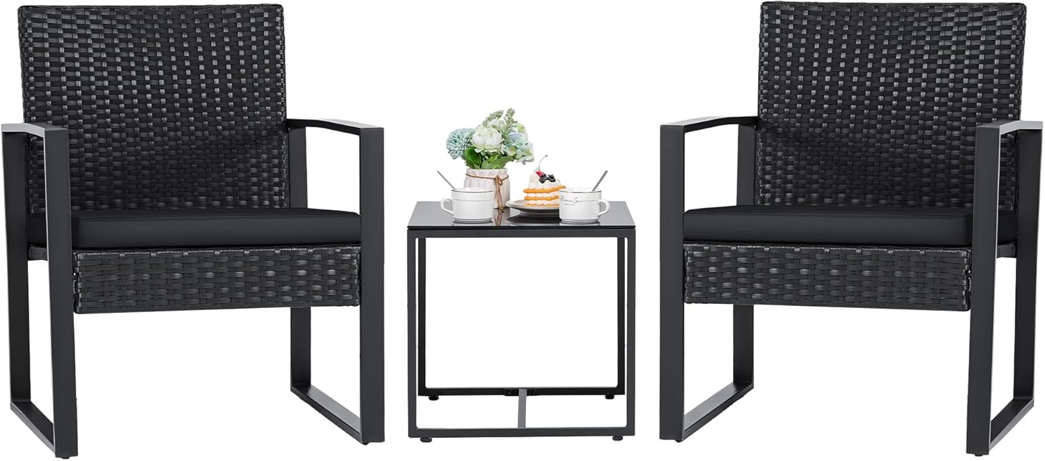 Flamaker 3 Pieces Patio Set Outdoor Wicker Furniture Sets Modern Rattan Chair Co...