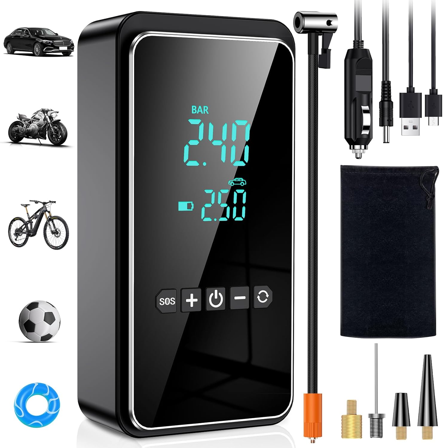 Tyre Inflator Air Compressor - 150PSI & 12V Portable Cordless Car Tyre Inflator...