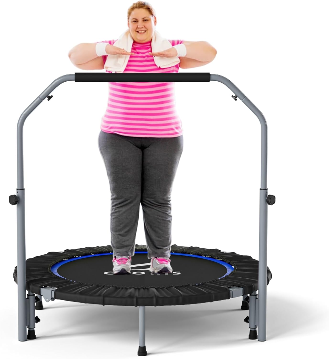 Foldable Fitness Trampoline, Special Indoor/Outdoor Rebounder with Adjustable Fo...