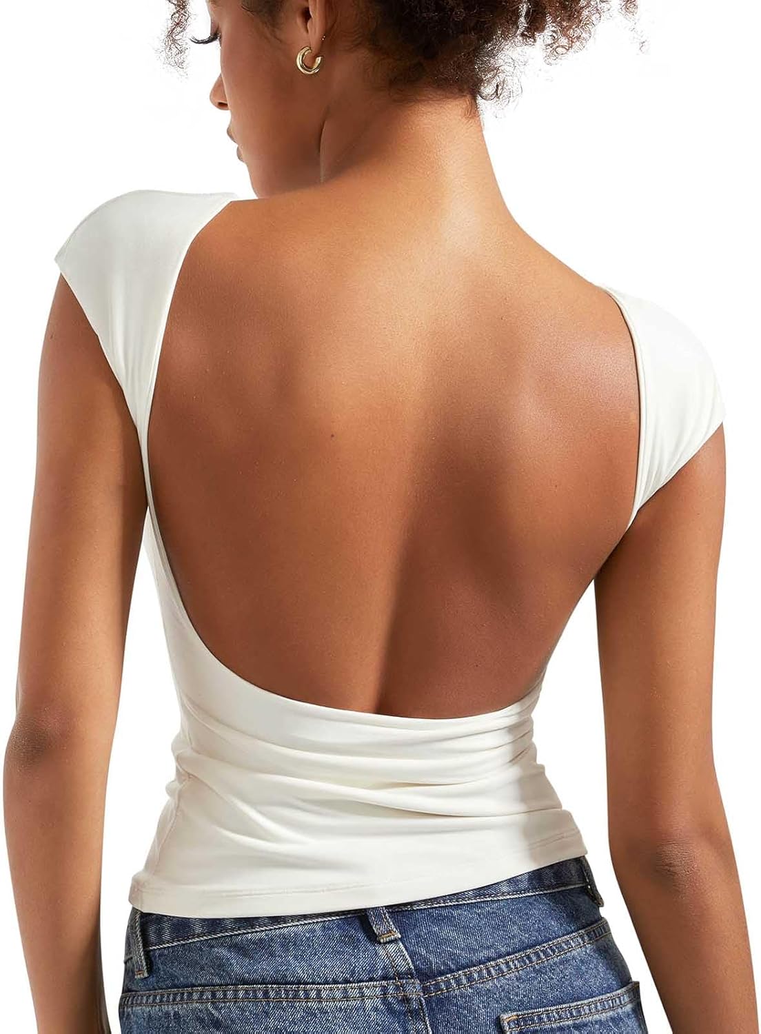 Trendy SUUKSESS Women Backless Tops, Sexy Double Lined Tee Shirts, Stylish Y2K B...