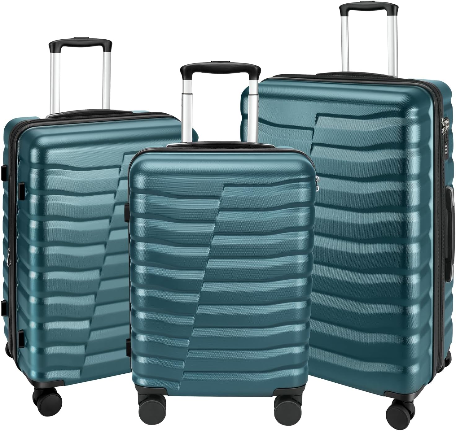 Lightweight Luggage with Spinner Wheels & YKK Zipper, 3-Piece Suitcase ABS+PC Ha...