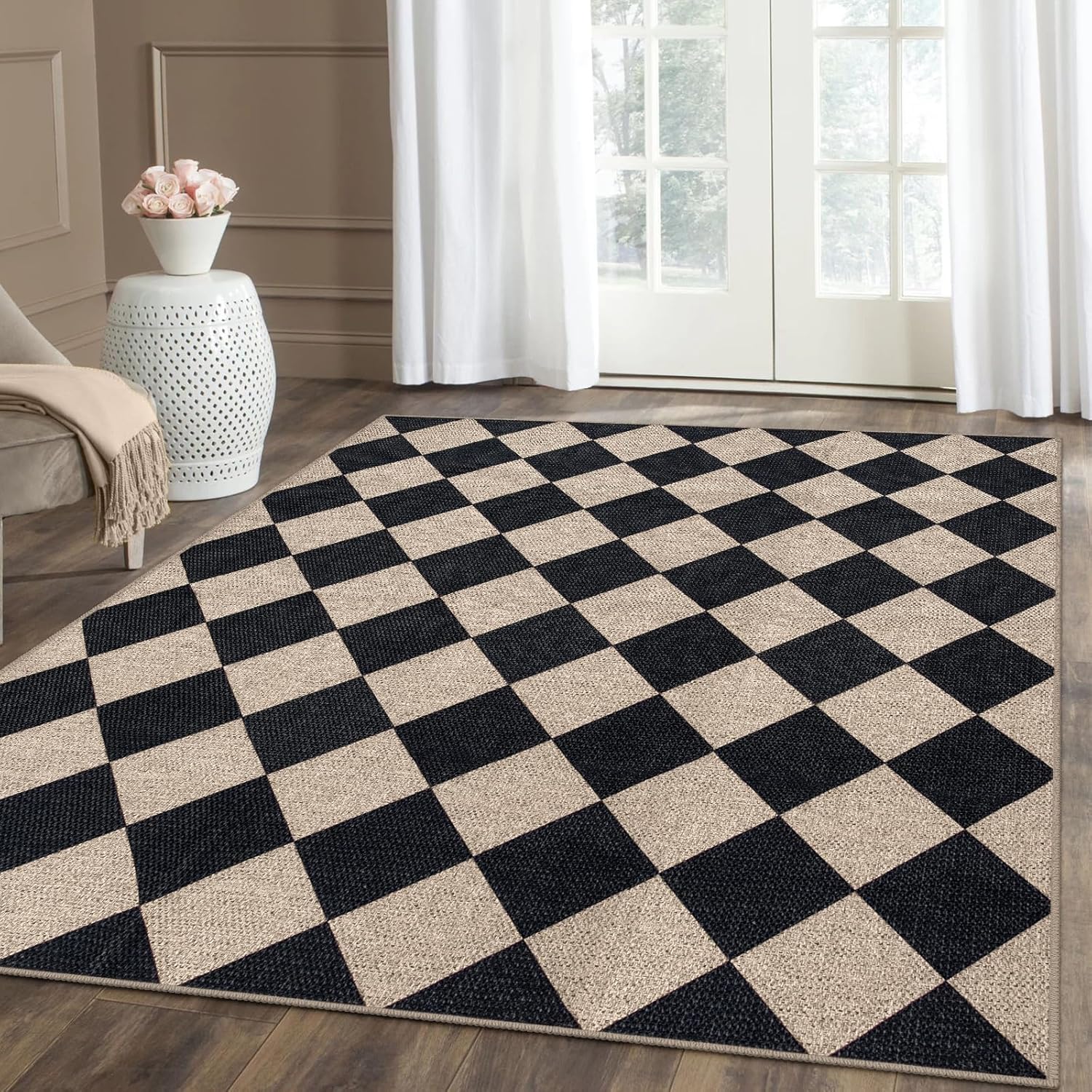 Lahome Checkered Easy Jute Rugs, Special Washable Outdoor Patio Rug, Innovative...