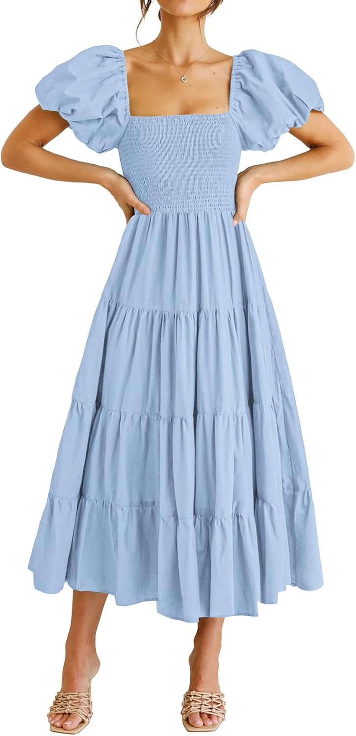 PRETTYGARDEN Women's Casual Summer Midi Dress Puff...