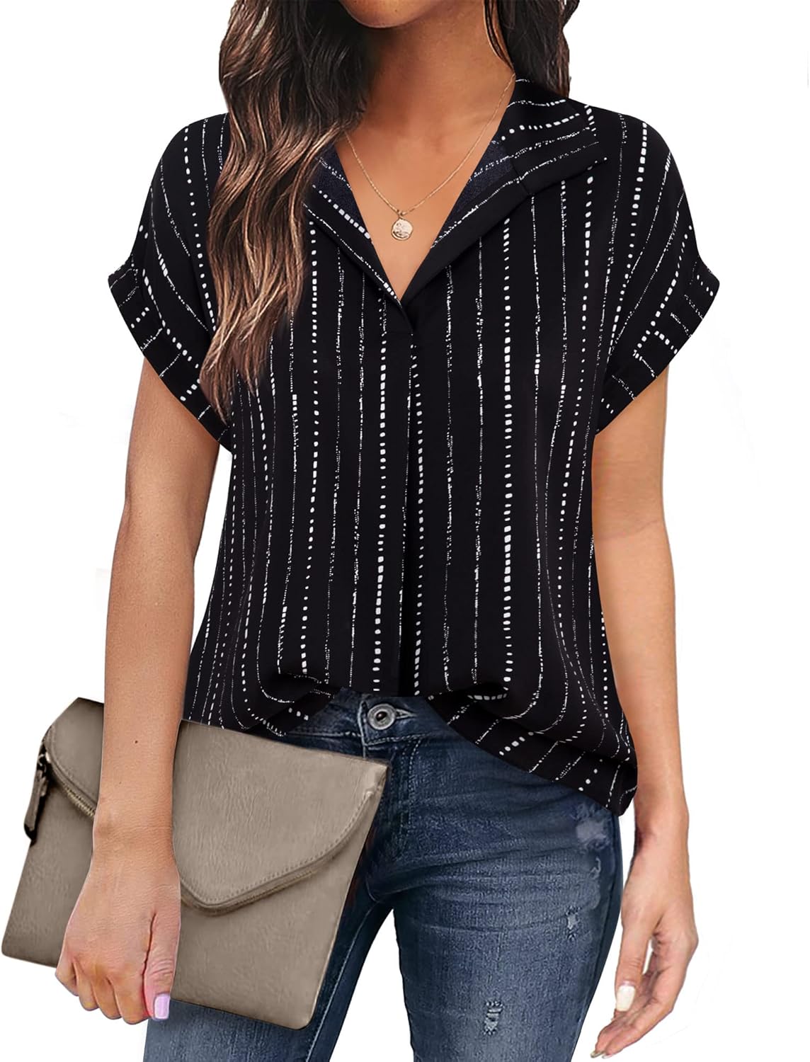Timeson Women's Short Sleeve Chiffon Blouses for Office Work Business Attire Col...
