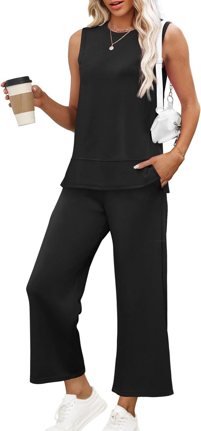 XIEERDUO Women's 2 Piece Outfits Summer Travel Tracksuit Loose Wide Leg Loungewe...