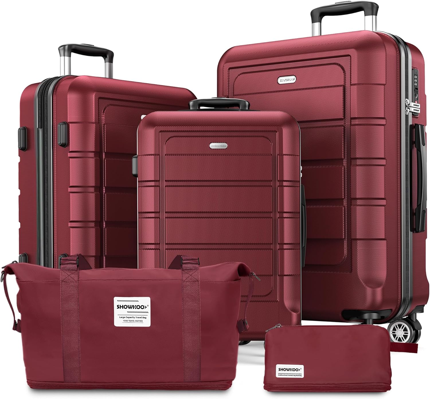 SHOWKOO Suitcase Sets 5 Piece Hardshell PC+ABS Expandable Lightweight Durable Tr...