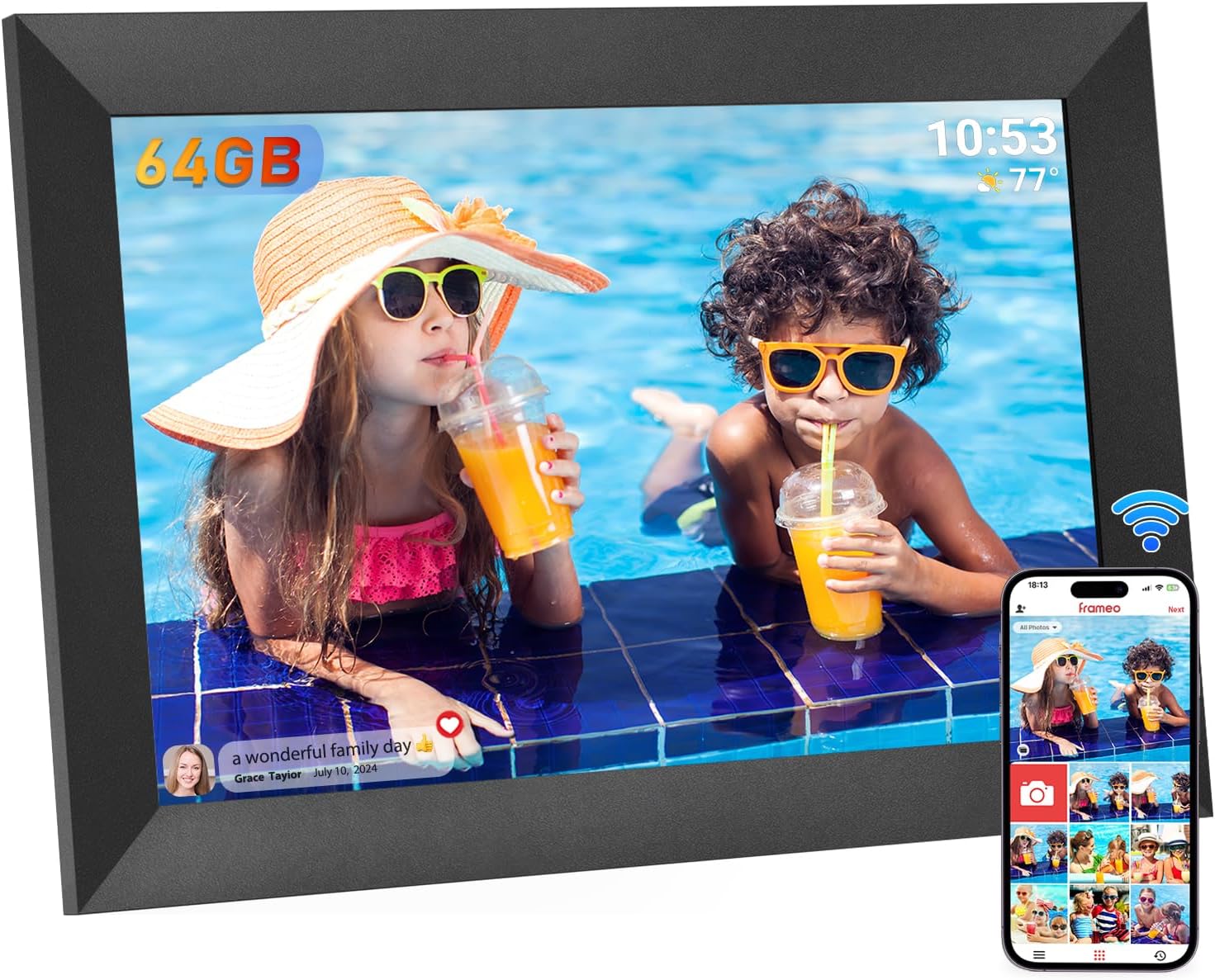 Hesmor 64GB Frameo Digital Photo Frame WiFi 10.1 I...