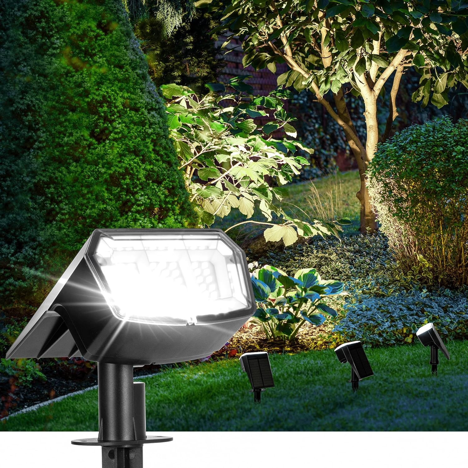Solar Spot Lights Outdoor Waterproof 4 Pack IP65, 63 LED 3 Lighting Modes Spotli...