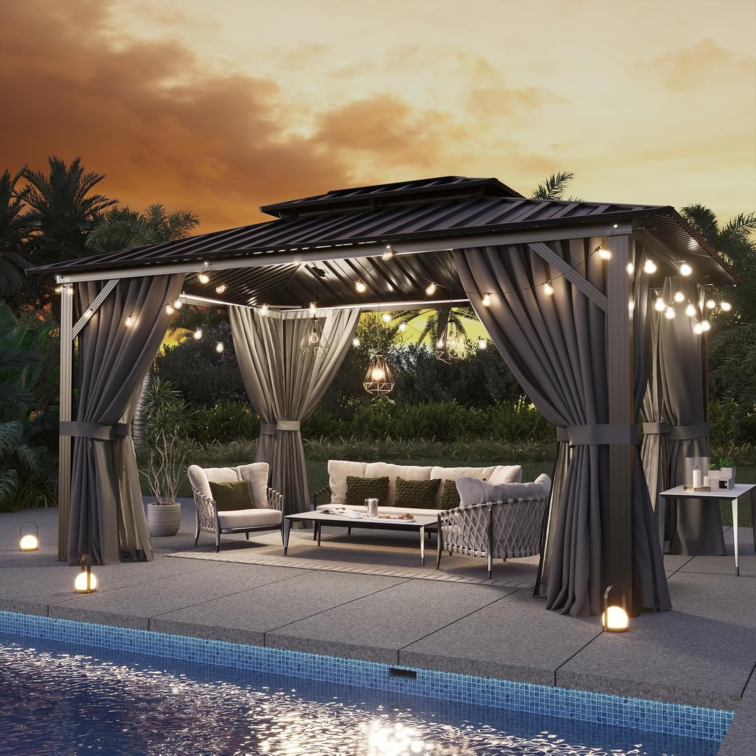 Aoxun 10'x12' Hardtop Gazebo, Aluminum Frame Canopy with Double Galvanized Steel...