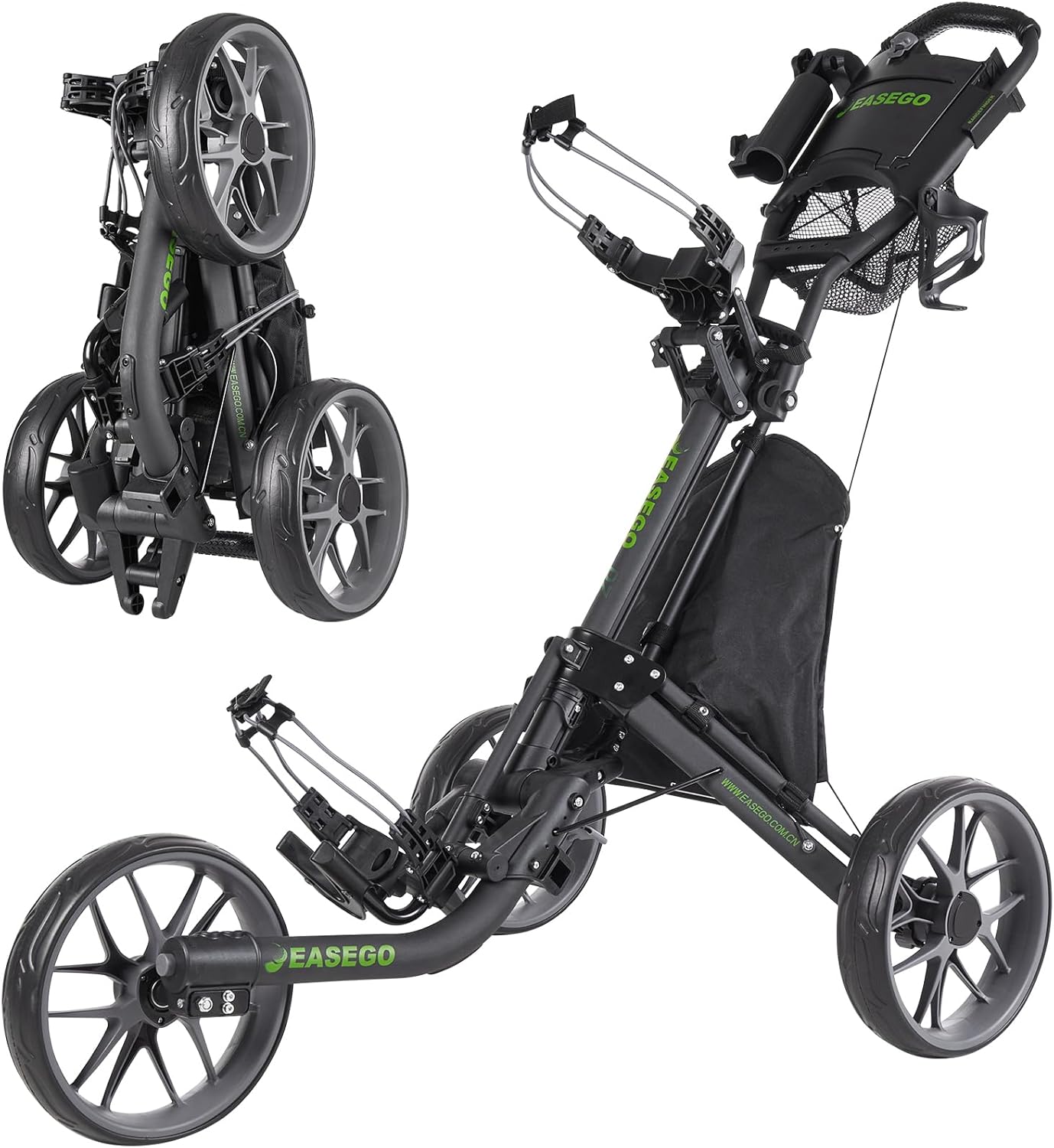 Golf Push Cart 3 Wheel : Golf Bag Cart Foldable with Phone Holder/Cup/Umbrella H...