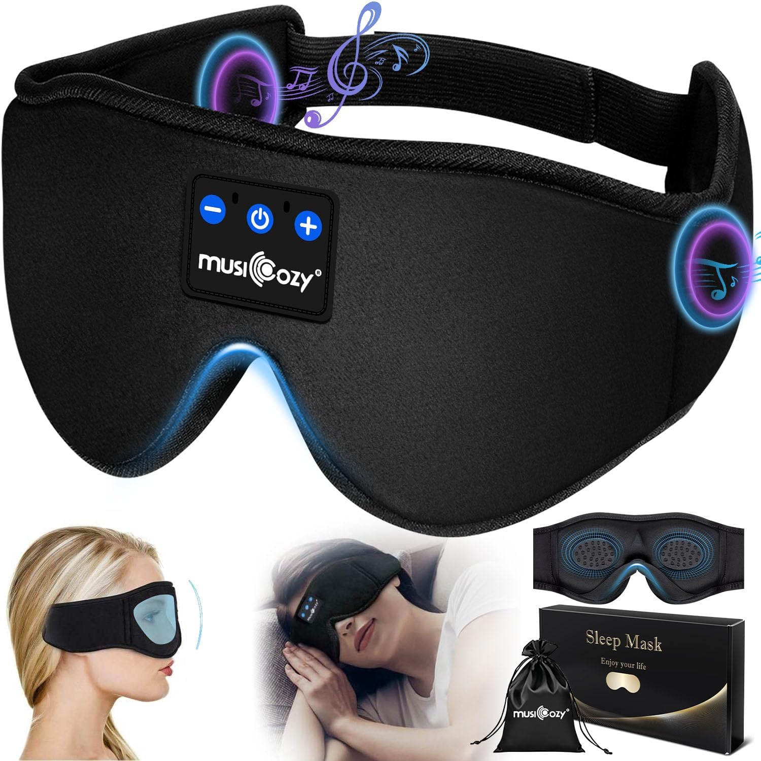 MUSICOZY Sleep Mask Headphones,Upgraded 3D Sleep H...