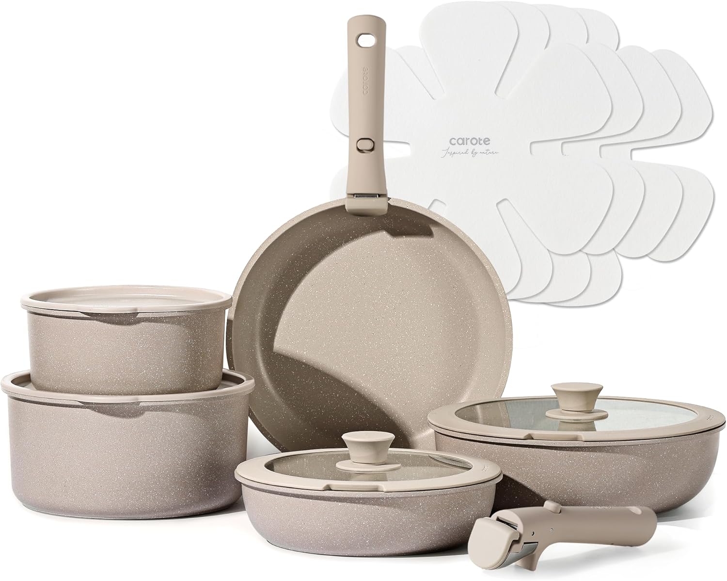 CAROTE 15pcs Pots and Pans Set, Nonstick Cookware Set Detachable Handle, Inducti...