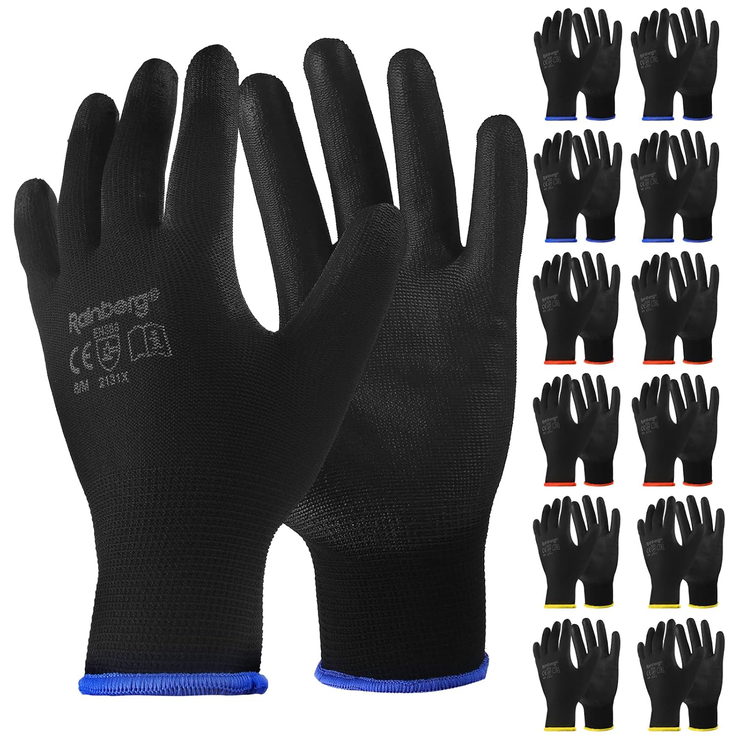 Rainberg Pack of 12 or 24 Safety Gloves, Work Gloves, with Secure Grip on Palm &...