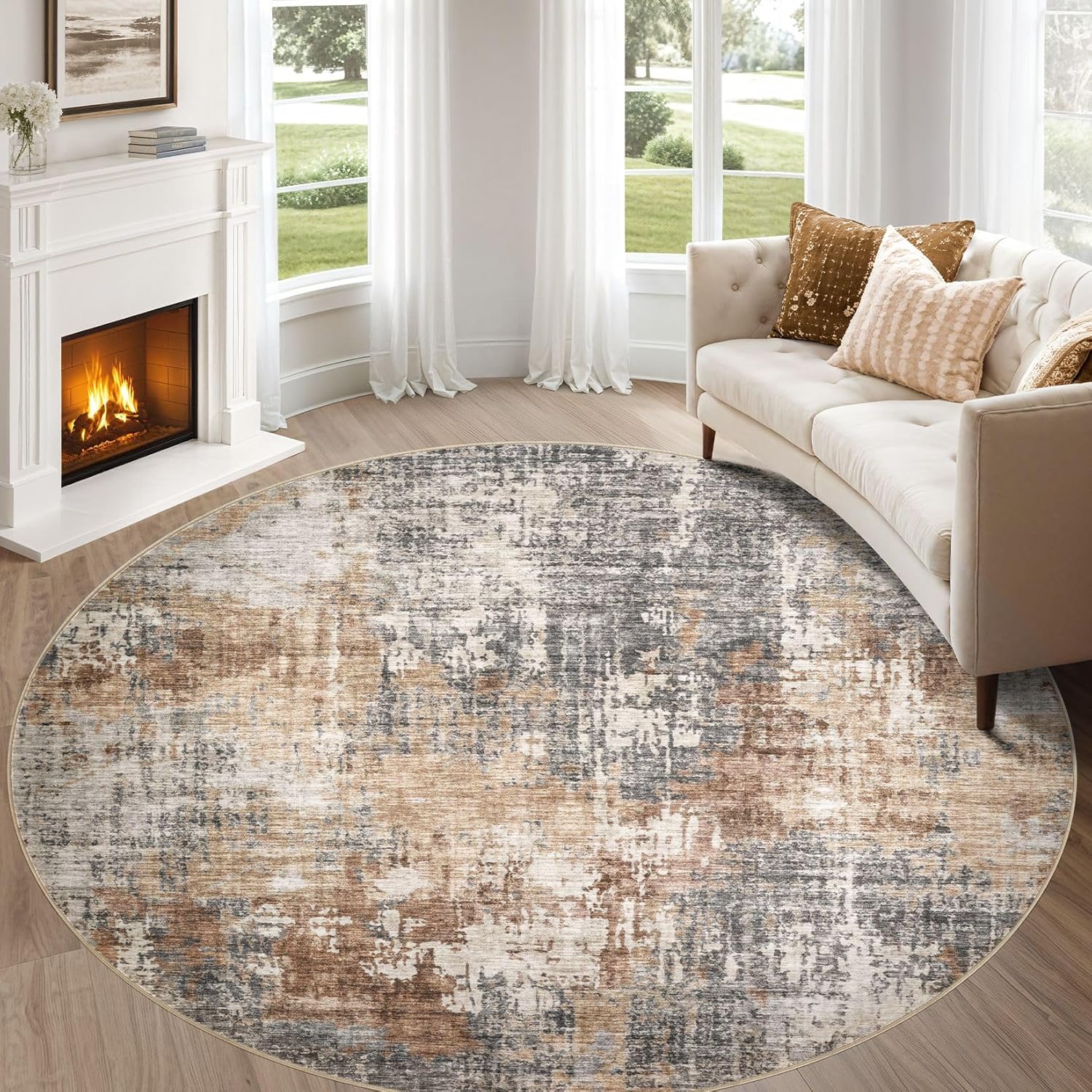 High-Quality 6ft Round Area Rug, Versatile Living Room Carpet, Easily Washable S...