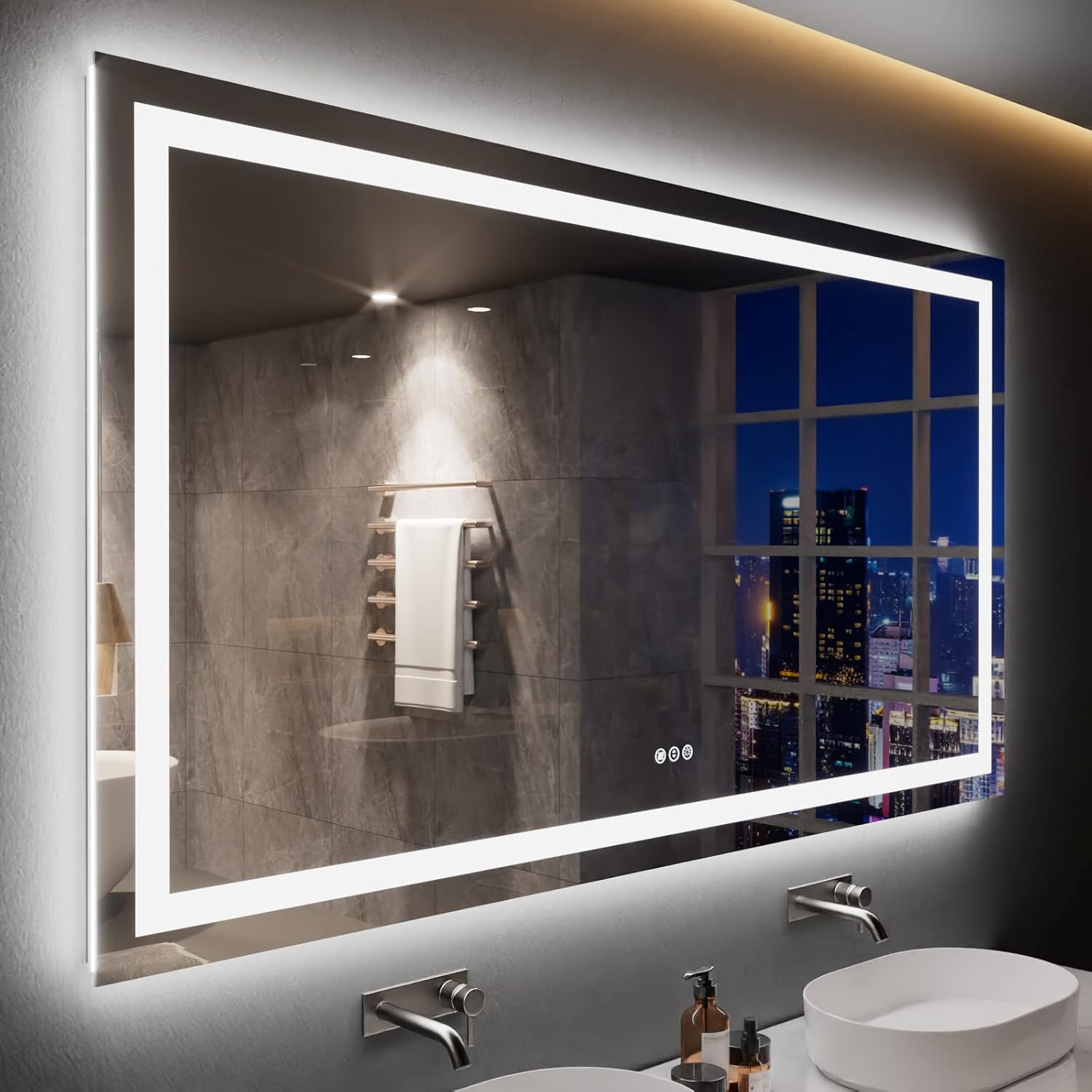 LOAAO LED Bathroom Mirror, Unique Anti-Fog Mirror with Dimmable Lighting, Premiu...