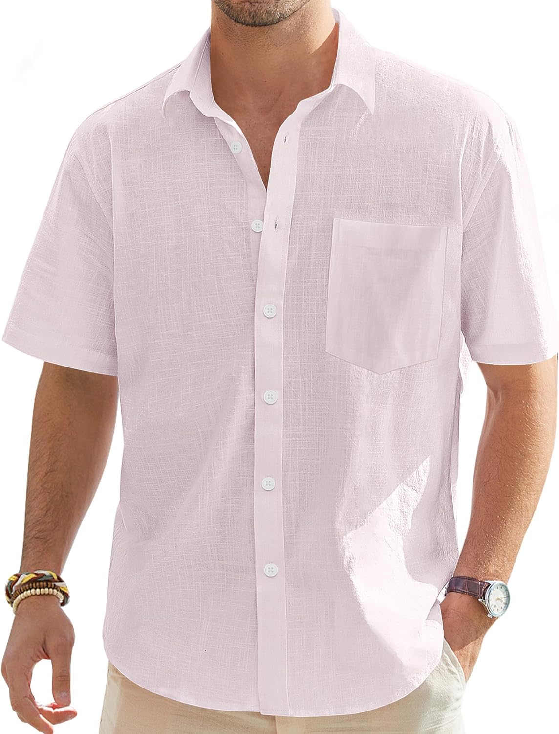 Elegant J.VER Men's Shirt, High-Quality Short Sleeve Linen Shirt, Stylish Regula...