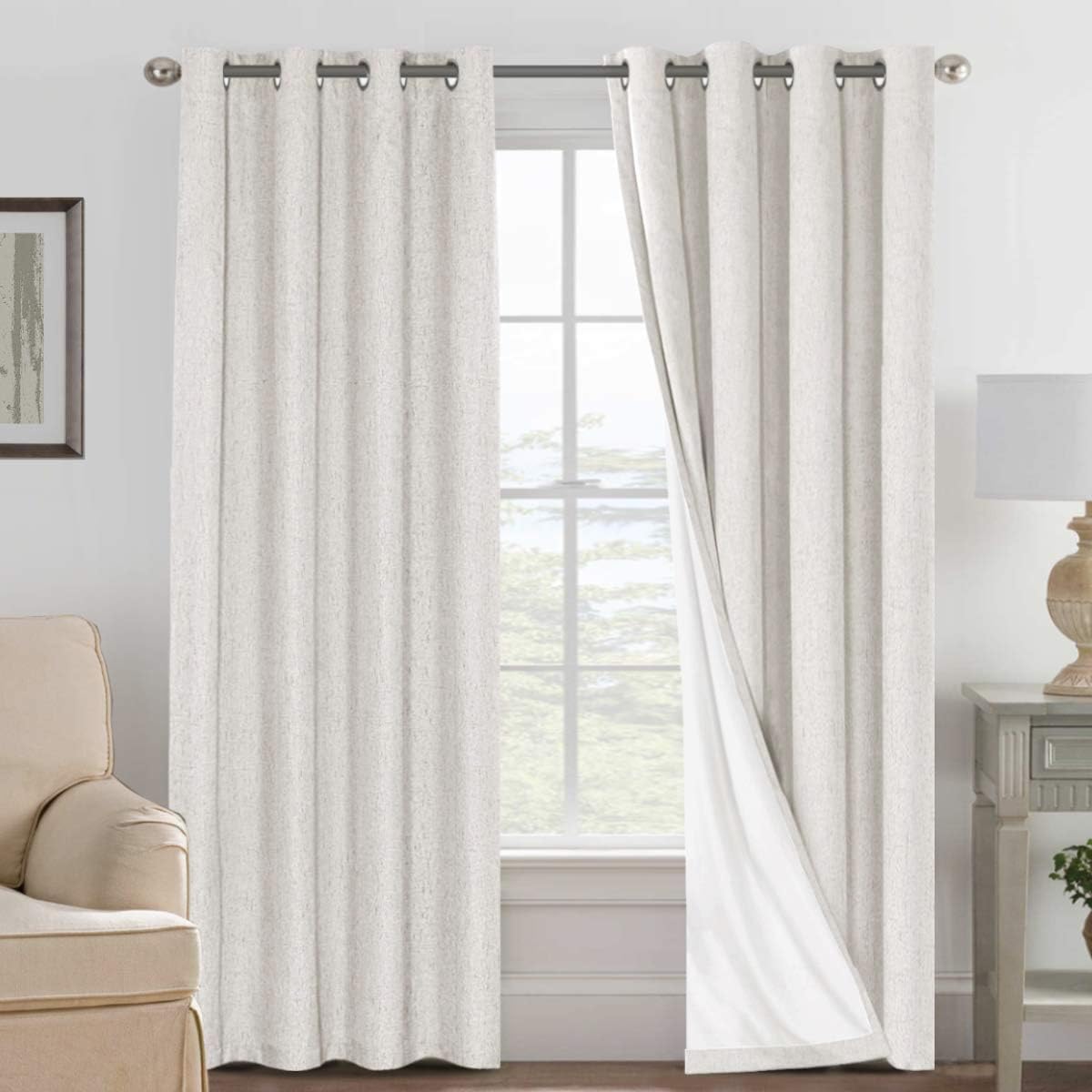 H.VERSAILTEX Ivory Blackout Curtains, Special Linen Blackout Curtains for Bedroo...