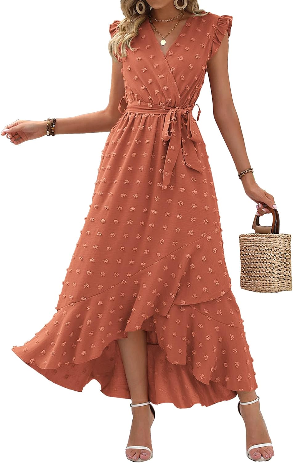 BTFBM Women 2024 Summer Dress, Special V Neck Dress With Cap Sleeve, Stylish Swi...