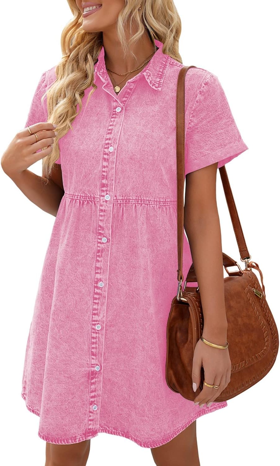 Elegant LookbookStore Woman's Dress, Unique Short Sleeve Dress with Button Down,...